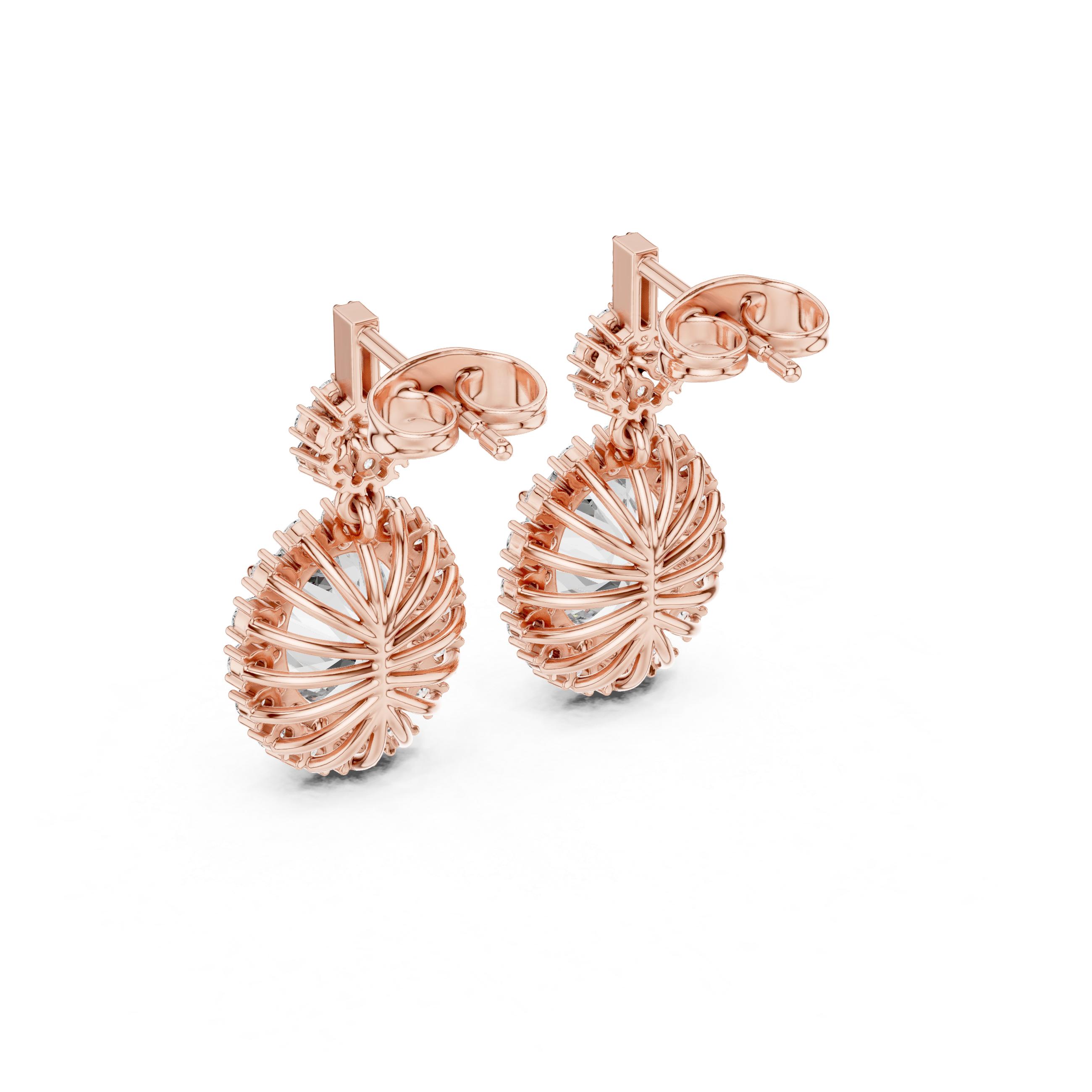 Oval Cut Diamond Halo Floral Cluster Drop Earrings with Pavé Link