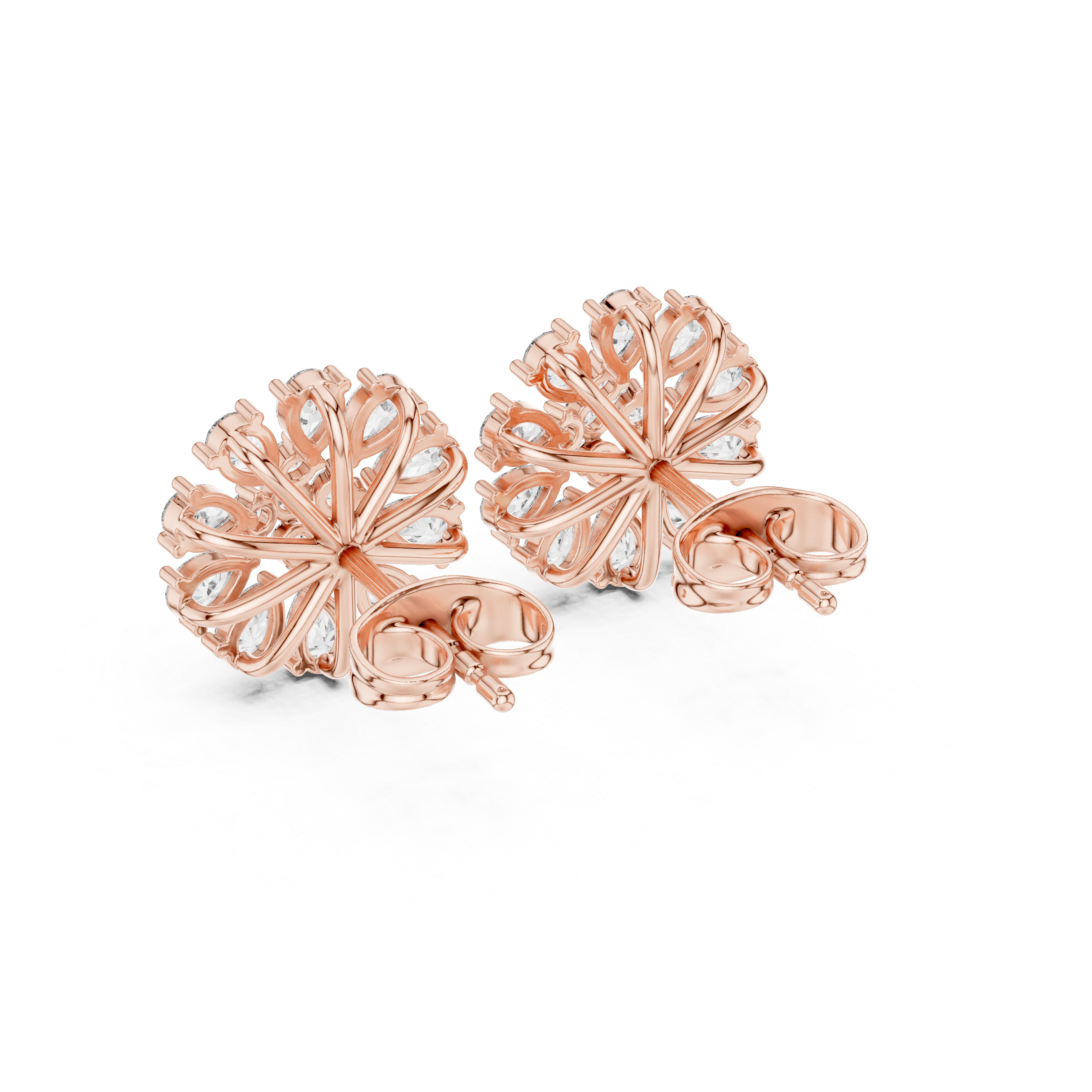 Elegant pear and round diamond floral cluster stud earrings design