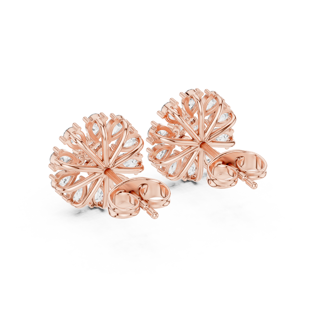 Elegant pear and round diamond floral cluster stud earrings design