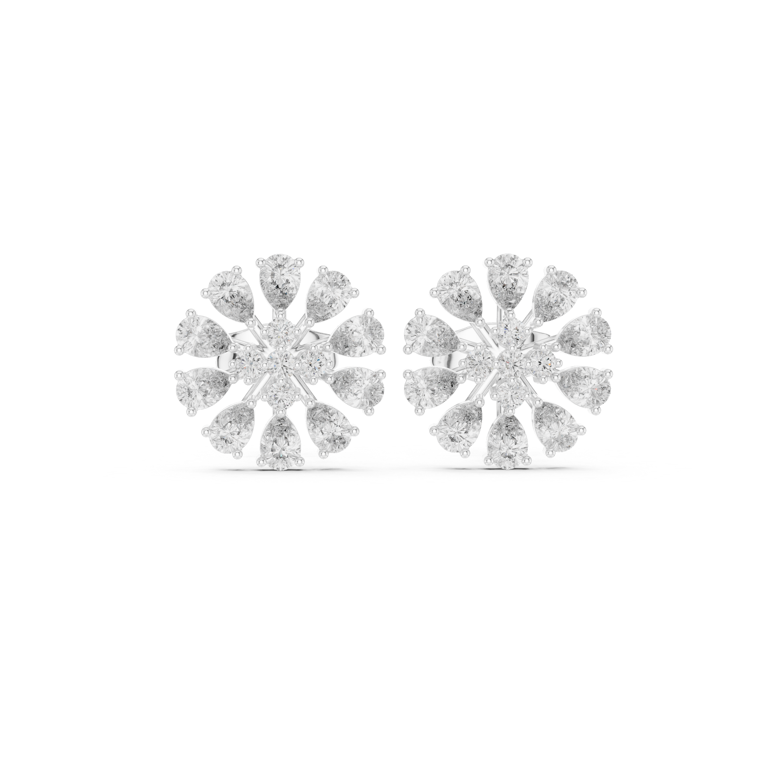 Fine jewelry pear and round diamond floral cluster stud earrings