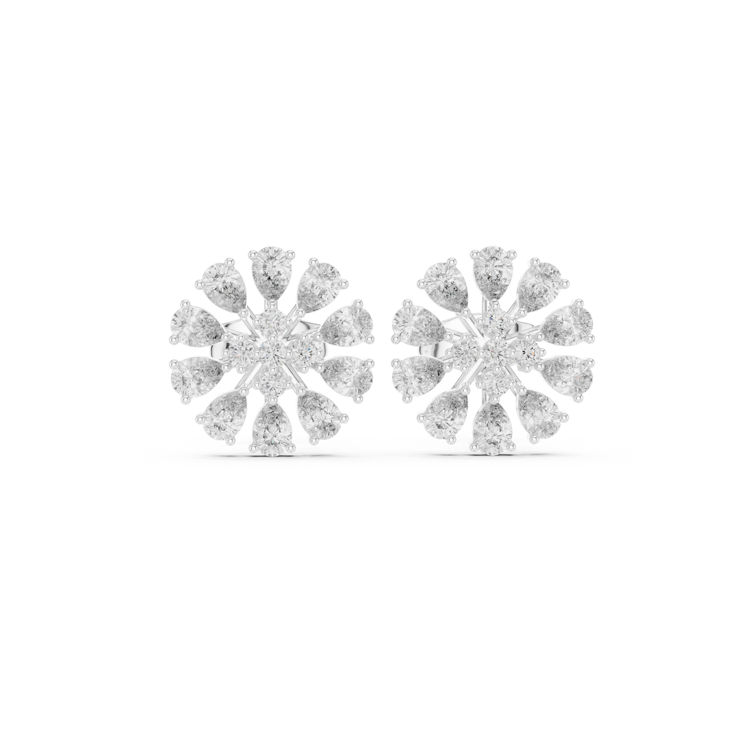 Fine jewelry pear and round diamond floral cluster stud earrings