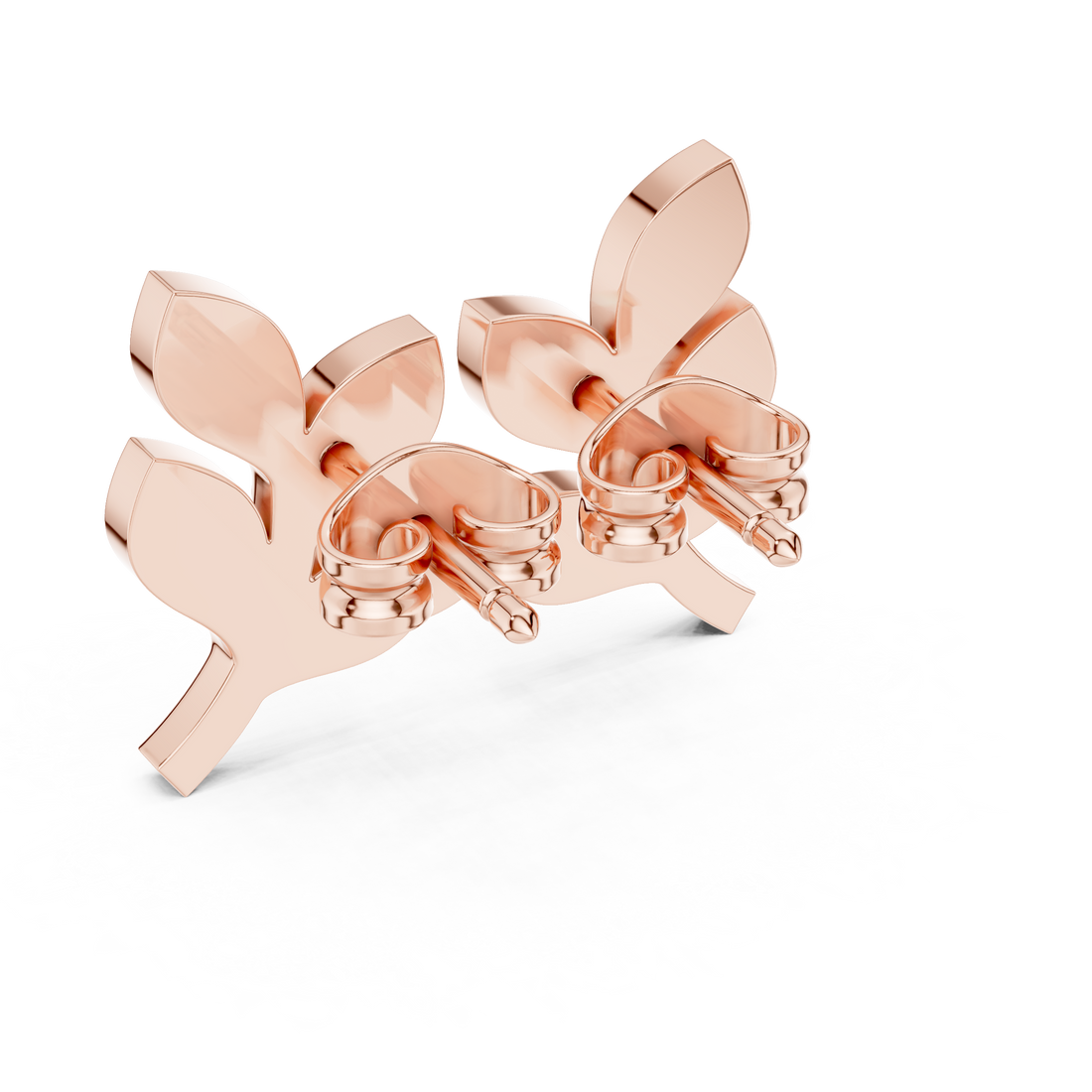 Round Brilliant Diamond Leaf Branch Stud Earrings with Nature Inspired Pavé Design