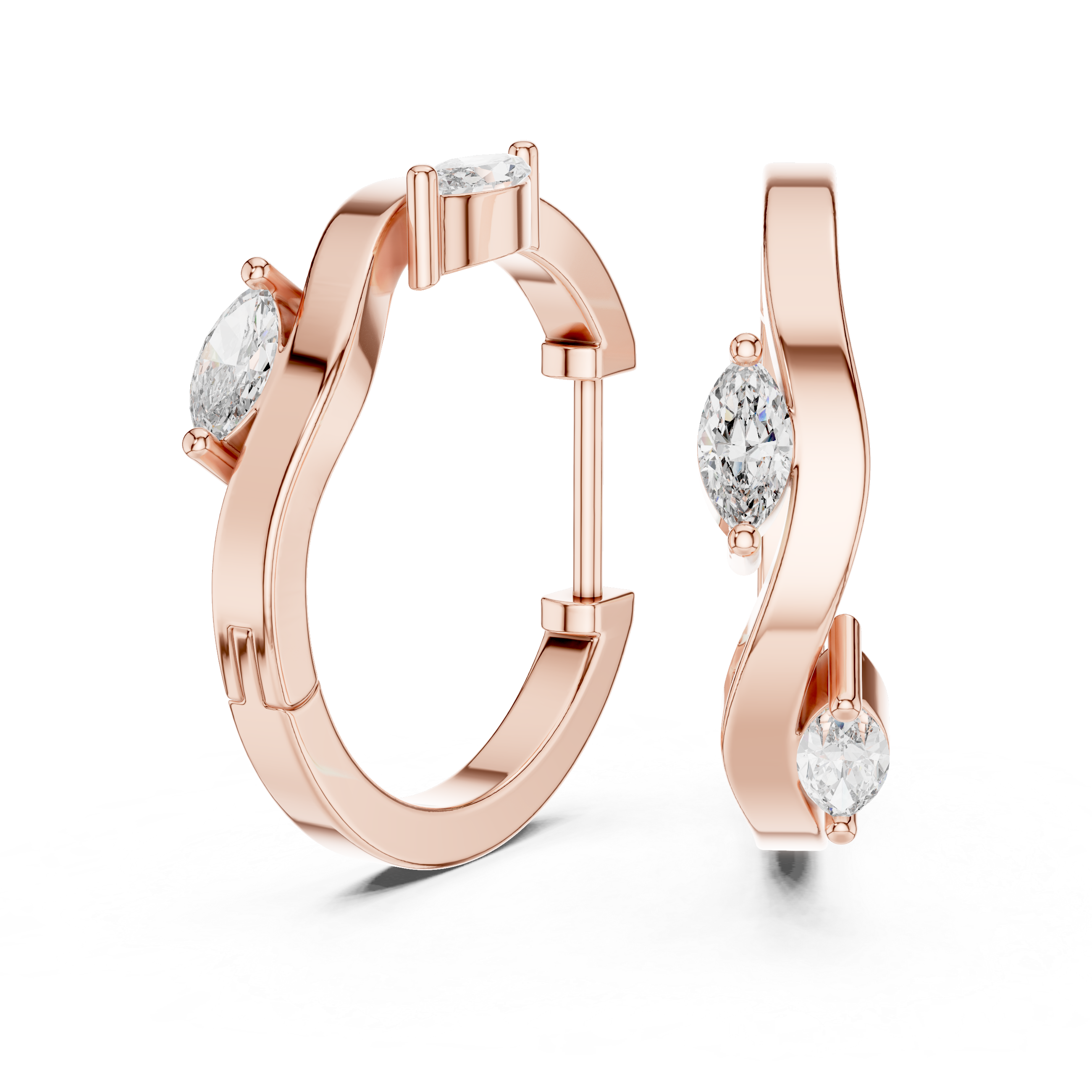 Marquise Cut Diamond Wave Huggie Hoop Earrings