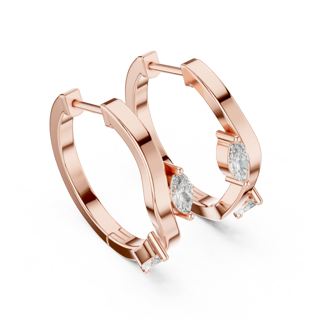 Marquise Cut Diamond Wave Huggie Hoop Earrings