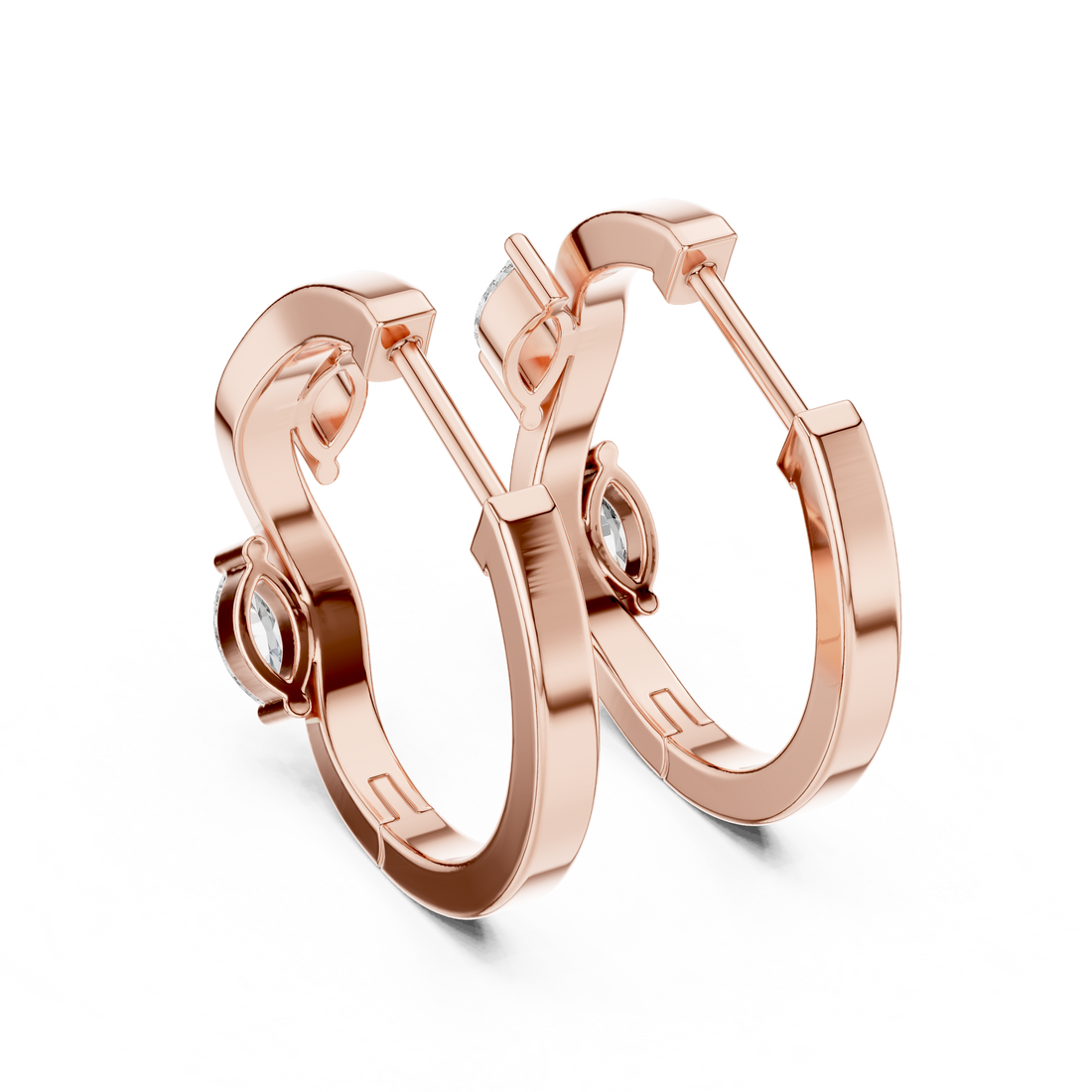 Marquise Cut Diamond Wave Huggie Hoop Earrings
