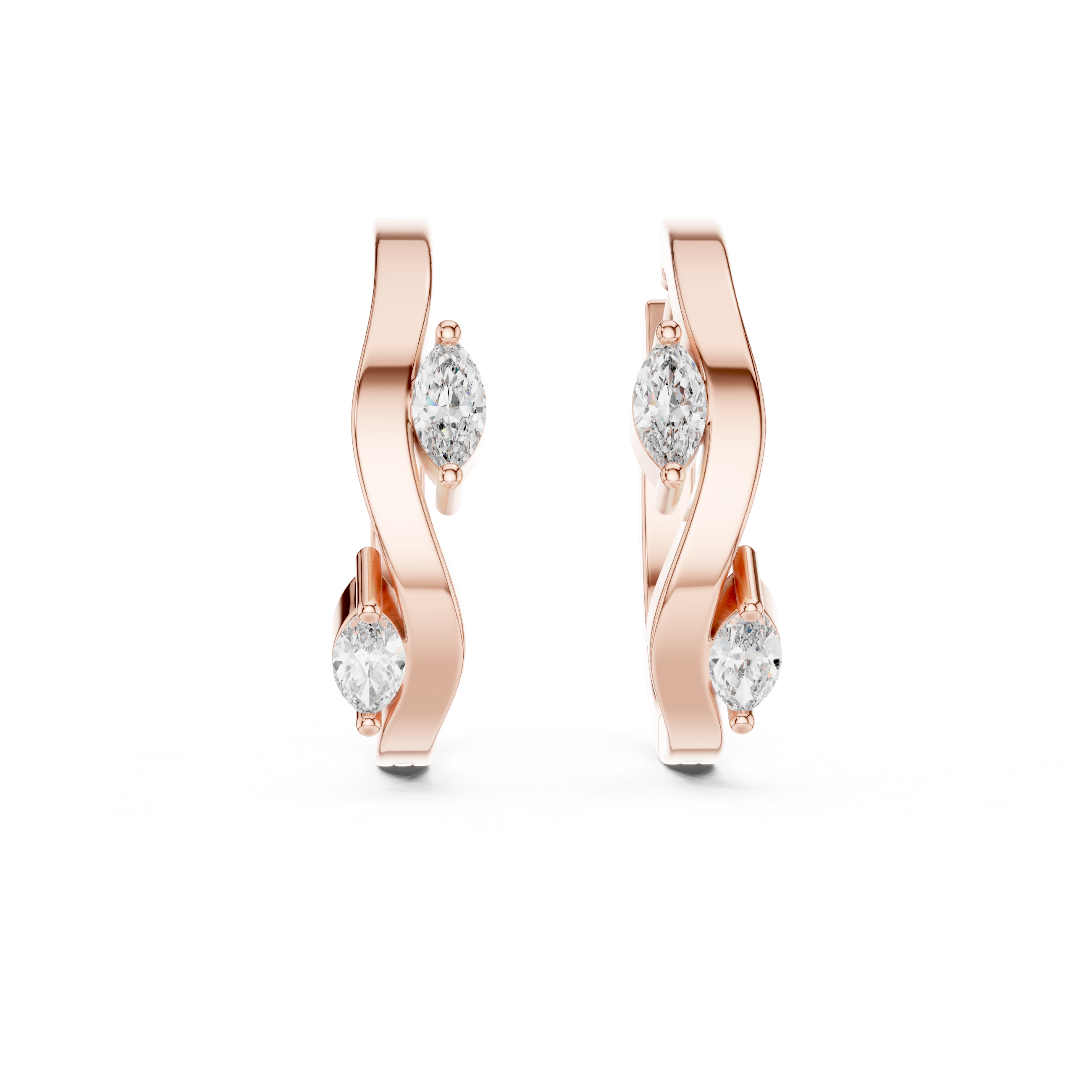 Marquise Cut Diamond Wave Huggie Hoop Earrings