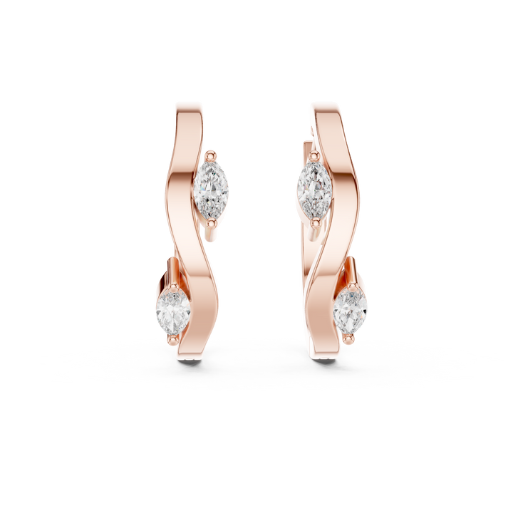 Marquise Cut Diamond Wave Huggie Hoop Earrings