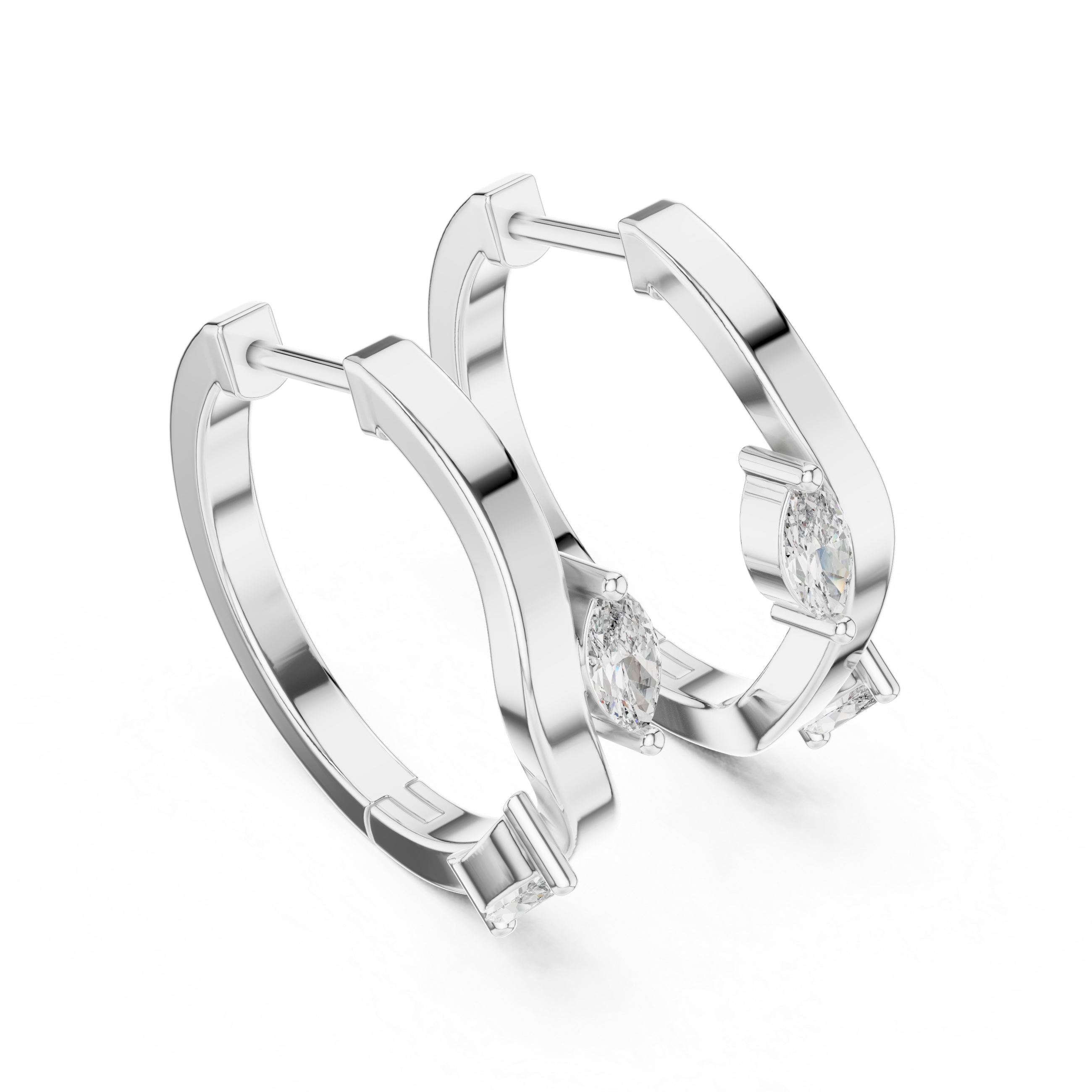 Marquise Cut Diamond Wave Huggie Hoop Earrings