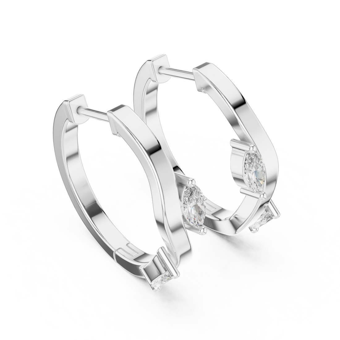 Marquise Cut Diamond Wave Huggie Hoop Earrings