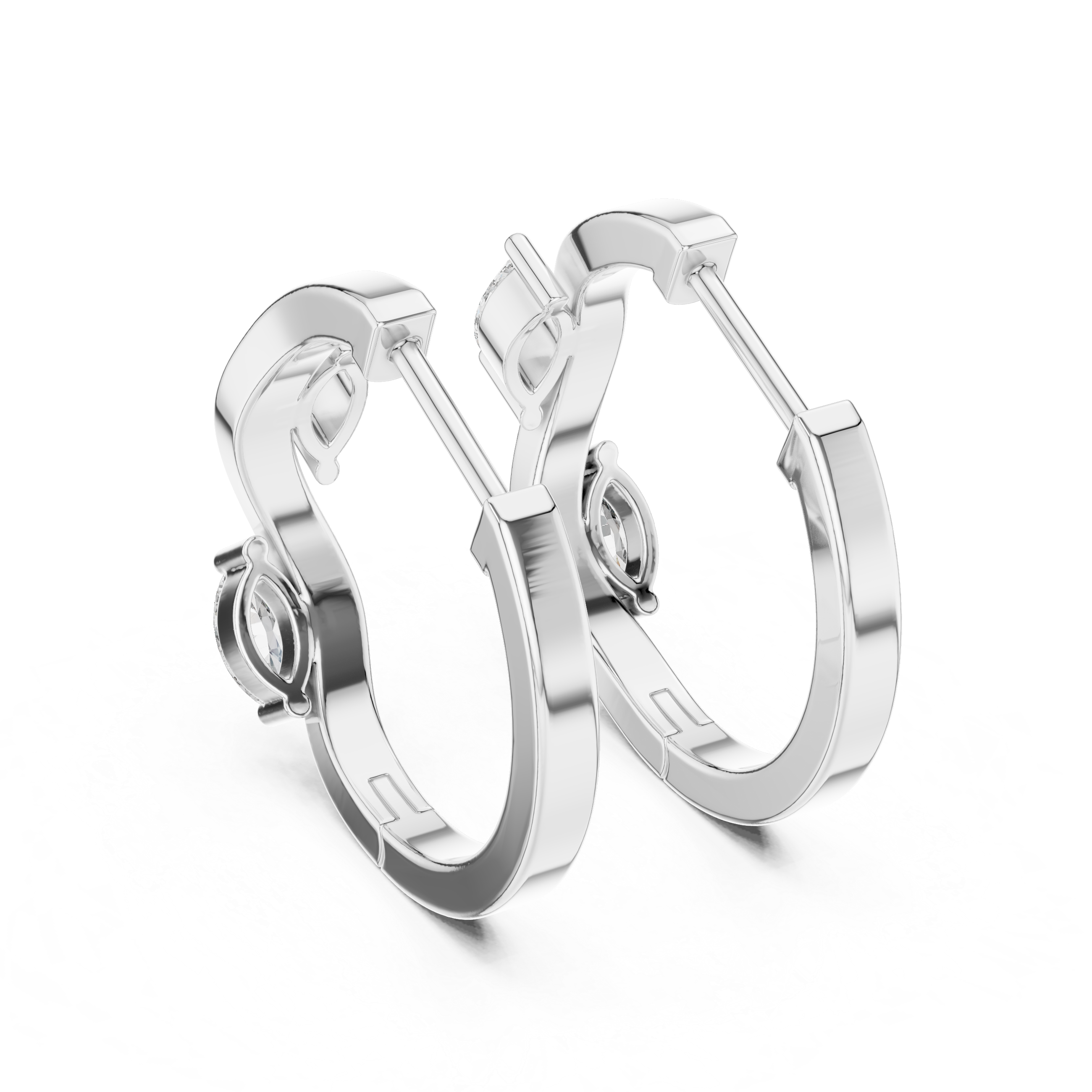 Marquise Cut Diamond Wave Huggie Hoop Earrings