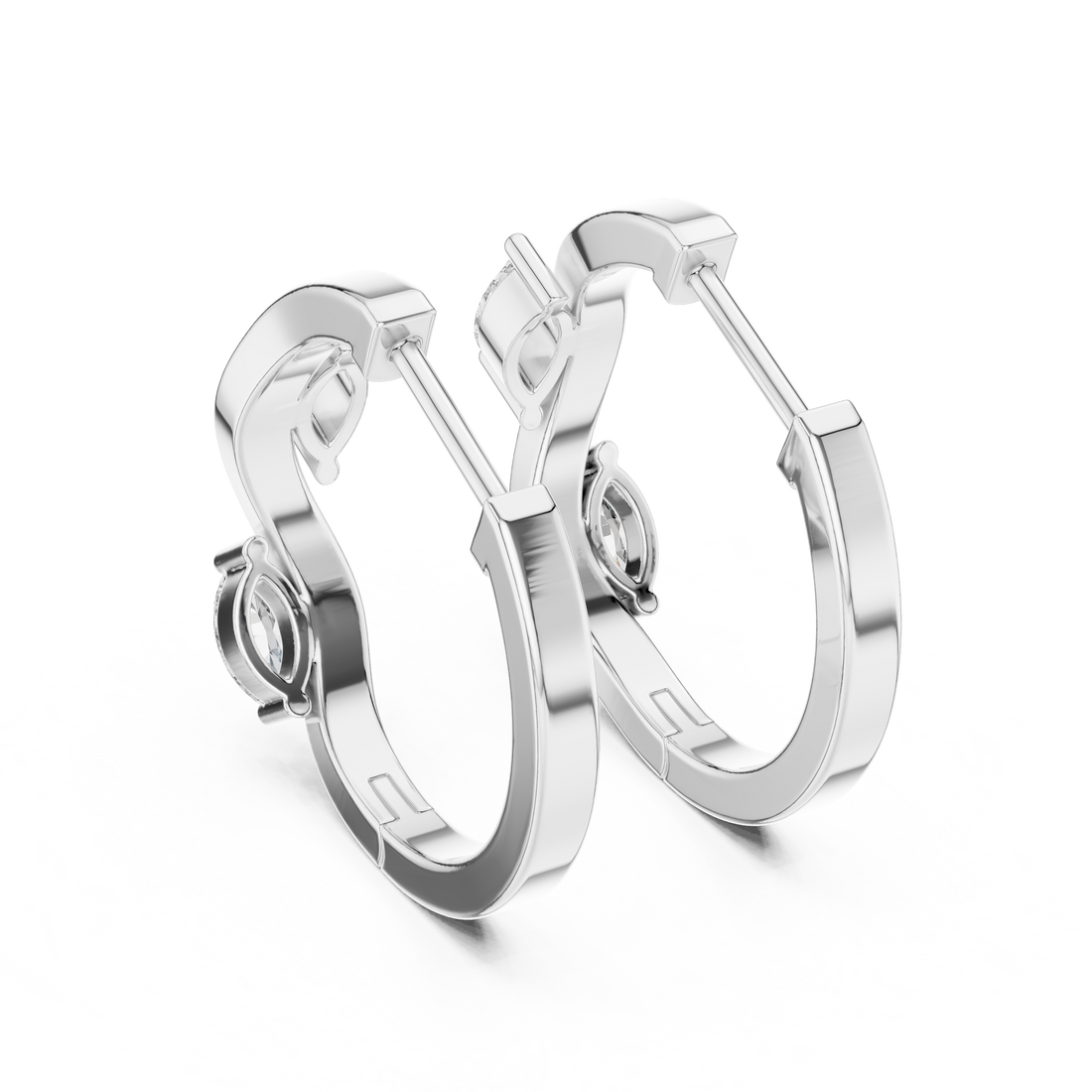 Marquise Cut Diamond Wave Huggie Hoop Earrings