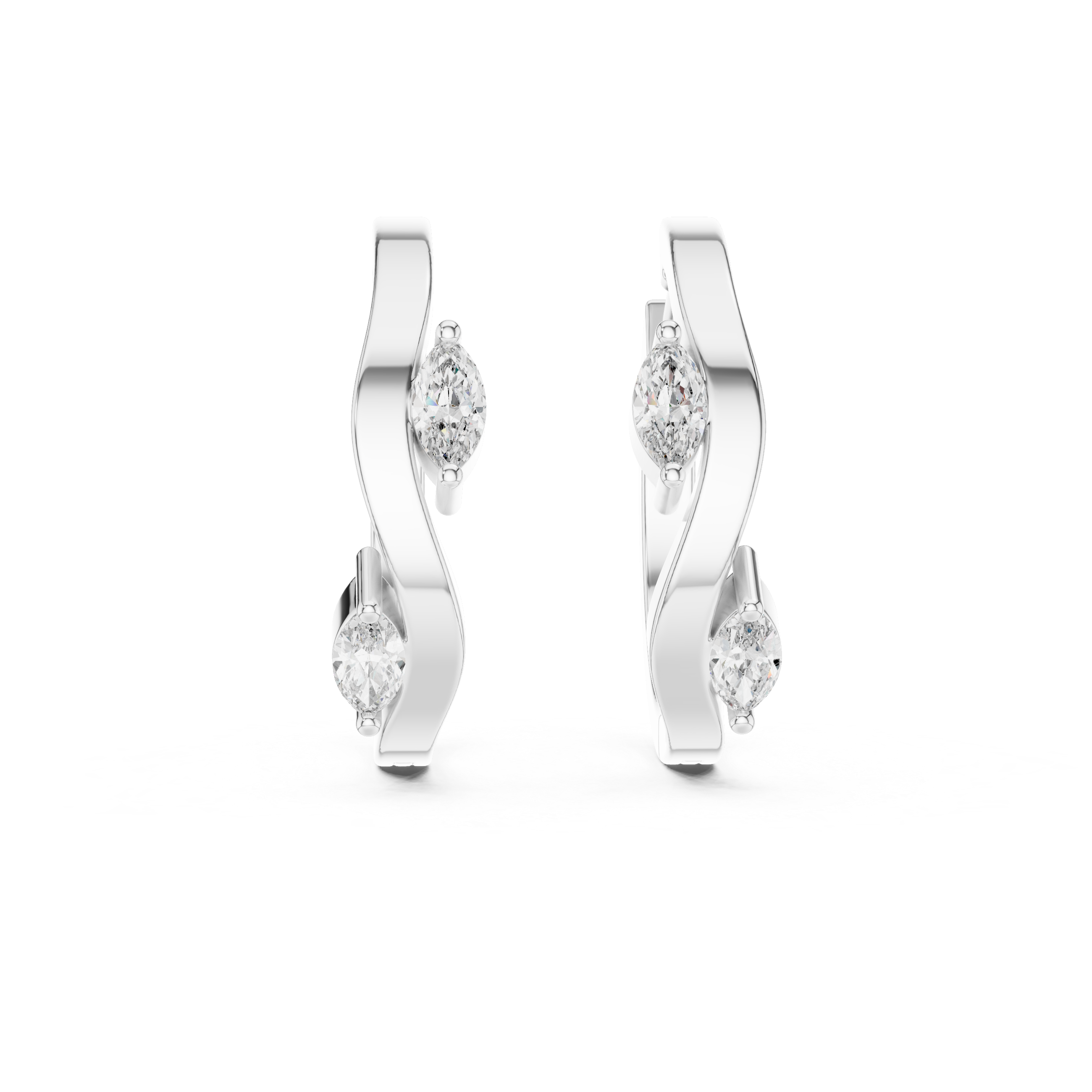 Marquise Cut Diamond Wave Huggie Hoop Earrings