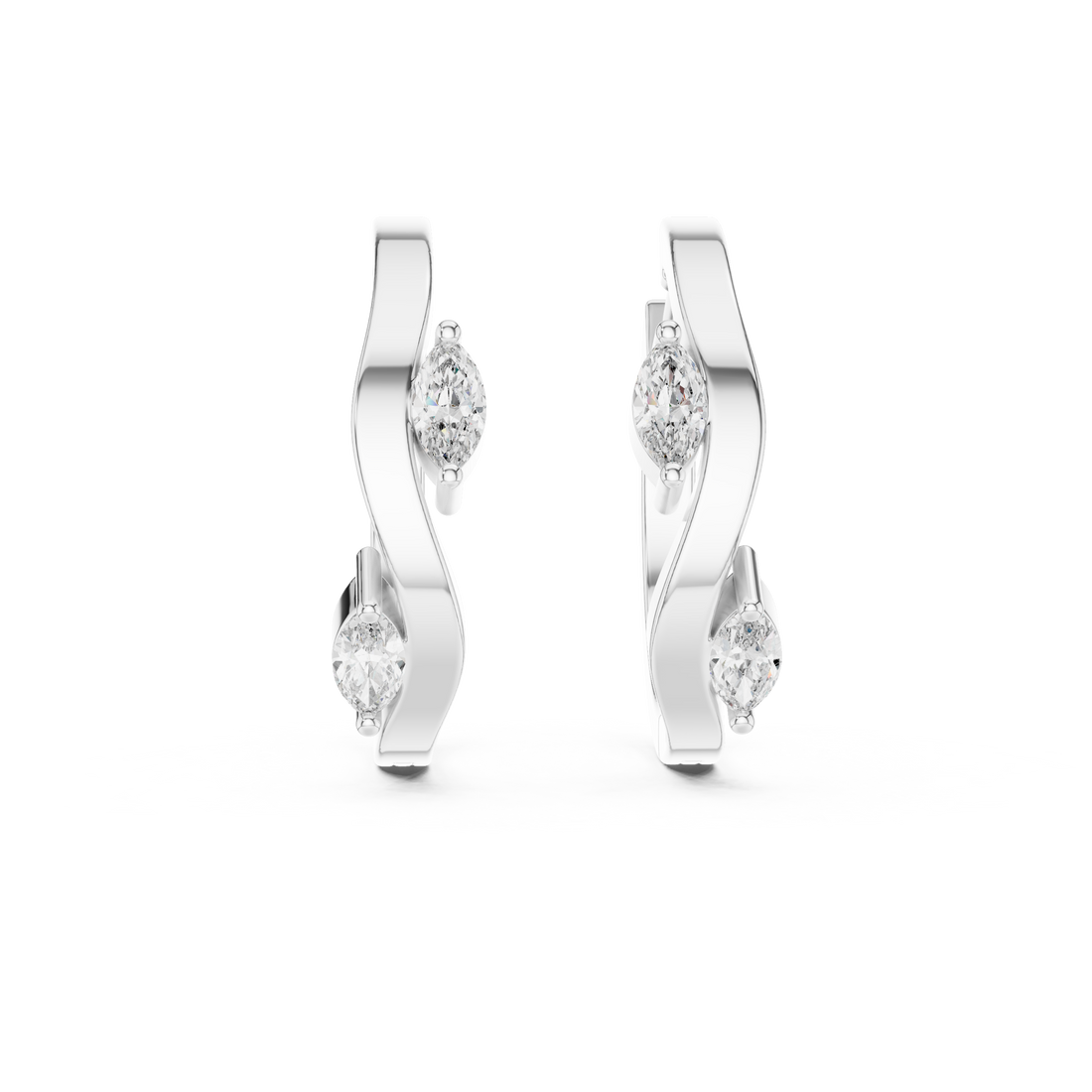 Marquise Cut Diamond Wave Huggie Hoop Earrings