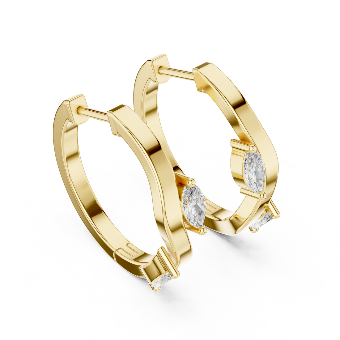 Marquise Cut Diamond Wave Huggie Hoop Earrings