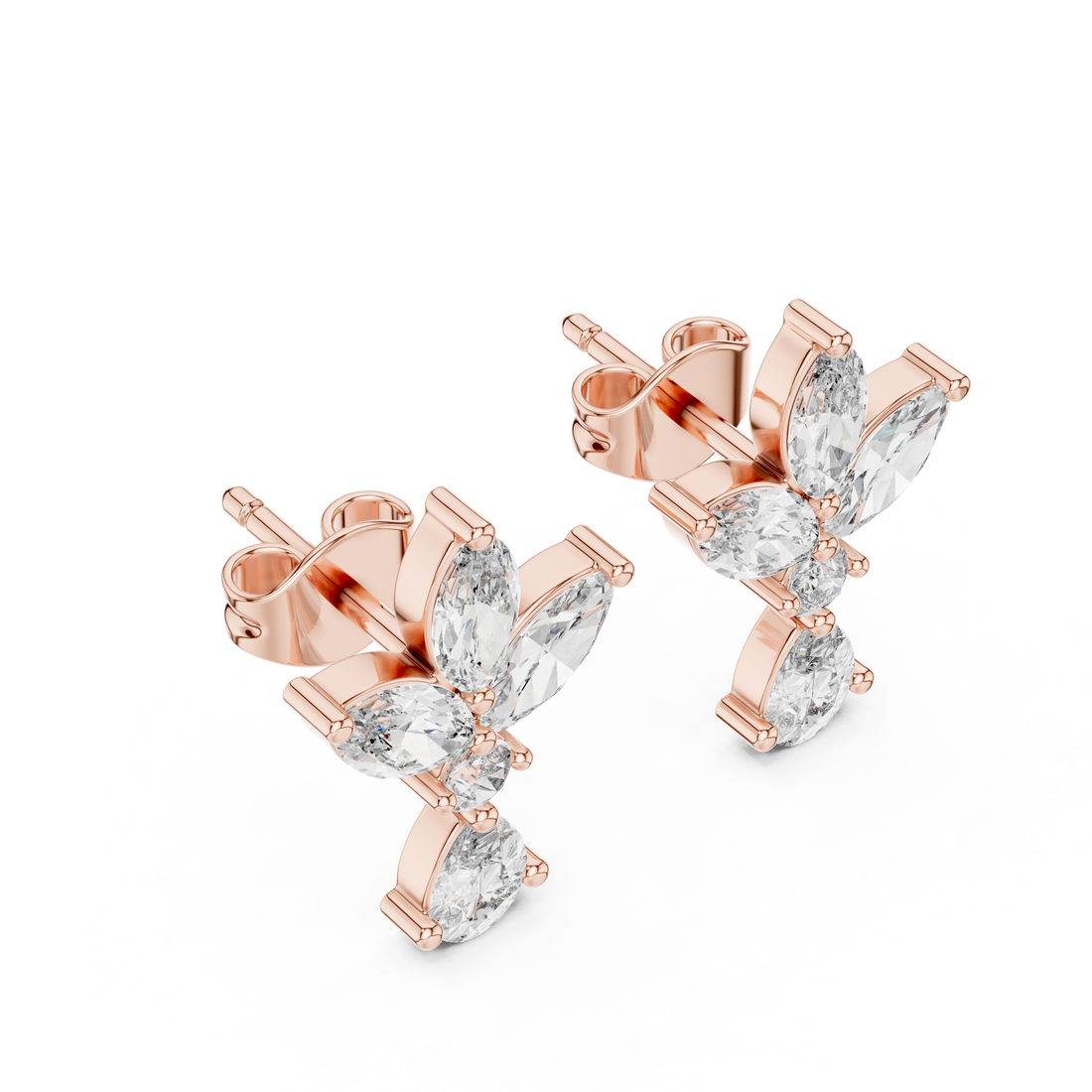 Marquise and Pear Diamond Floral Cluster Drop Stud Earrings