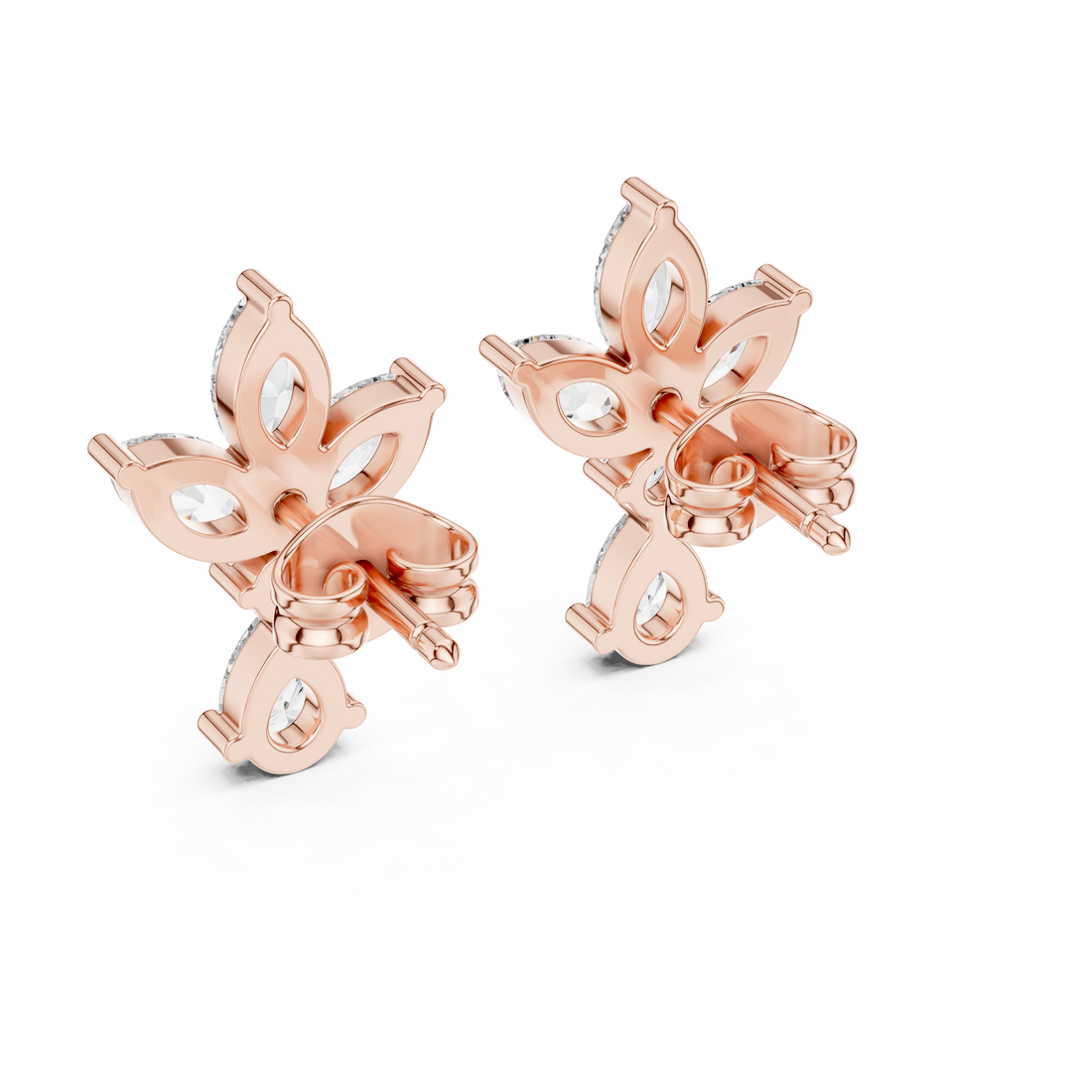 Marquise and Pear Diamond Floral Cluster Drop Stud Earrings