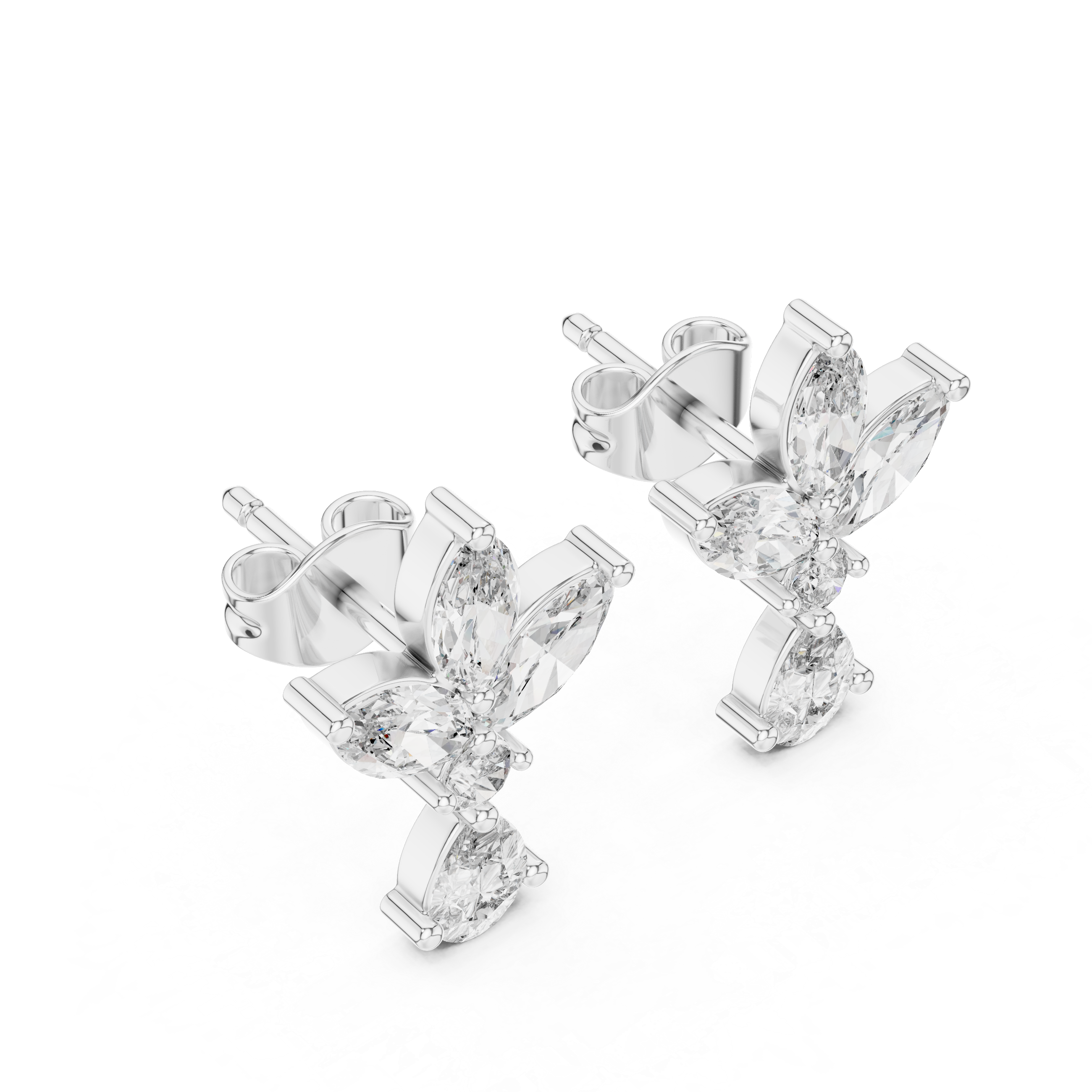 Marquise and Pear Diamond Floral Cluster Drop Stud Earrings