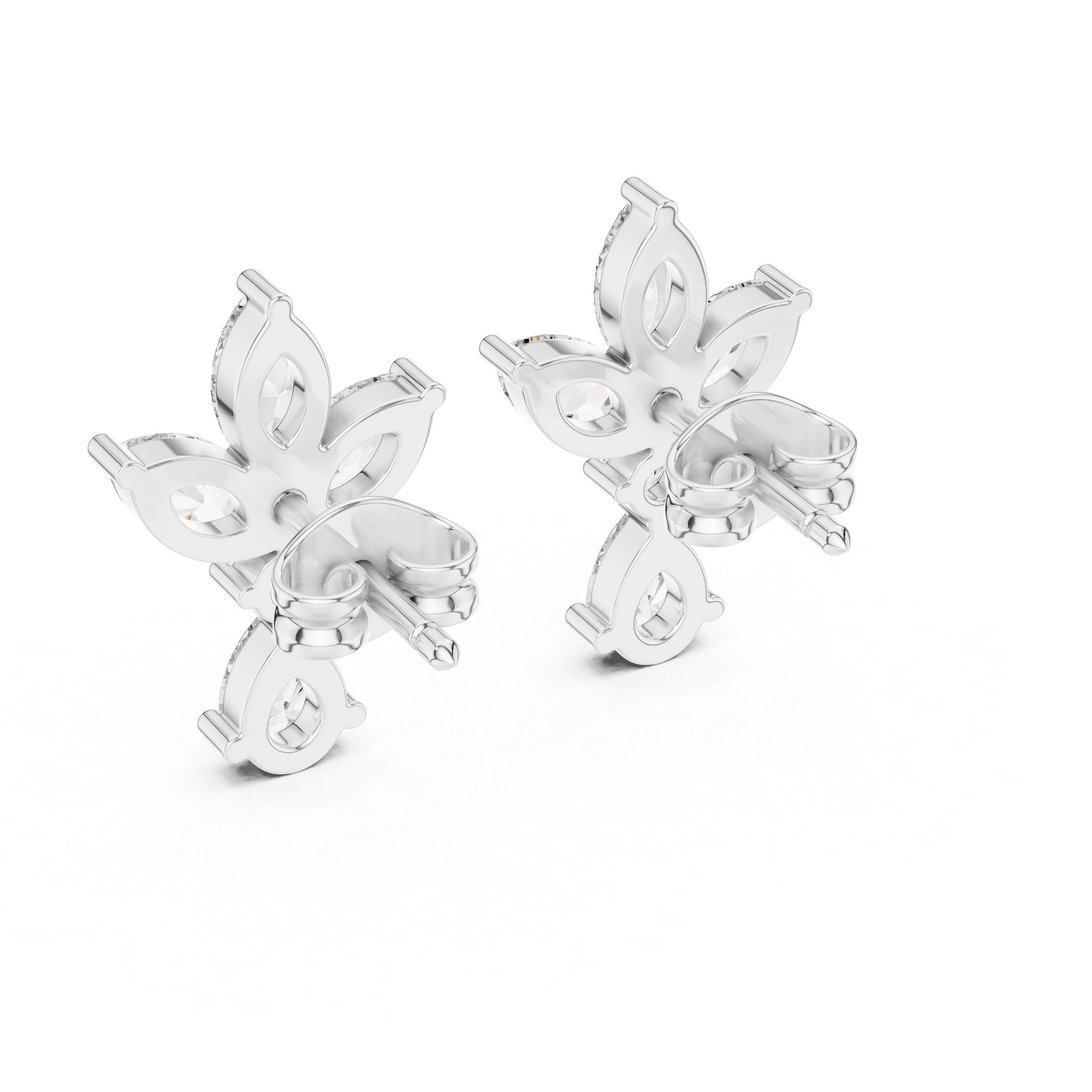 Marquise and Pear Diamond Floral Cluster Drop Stud Earrings