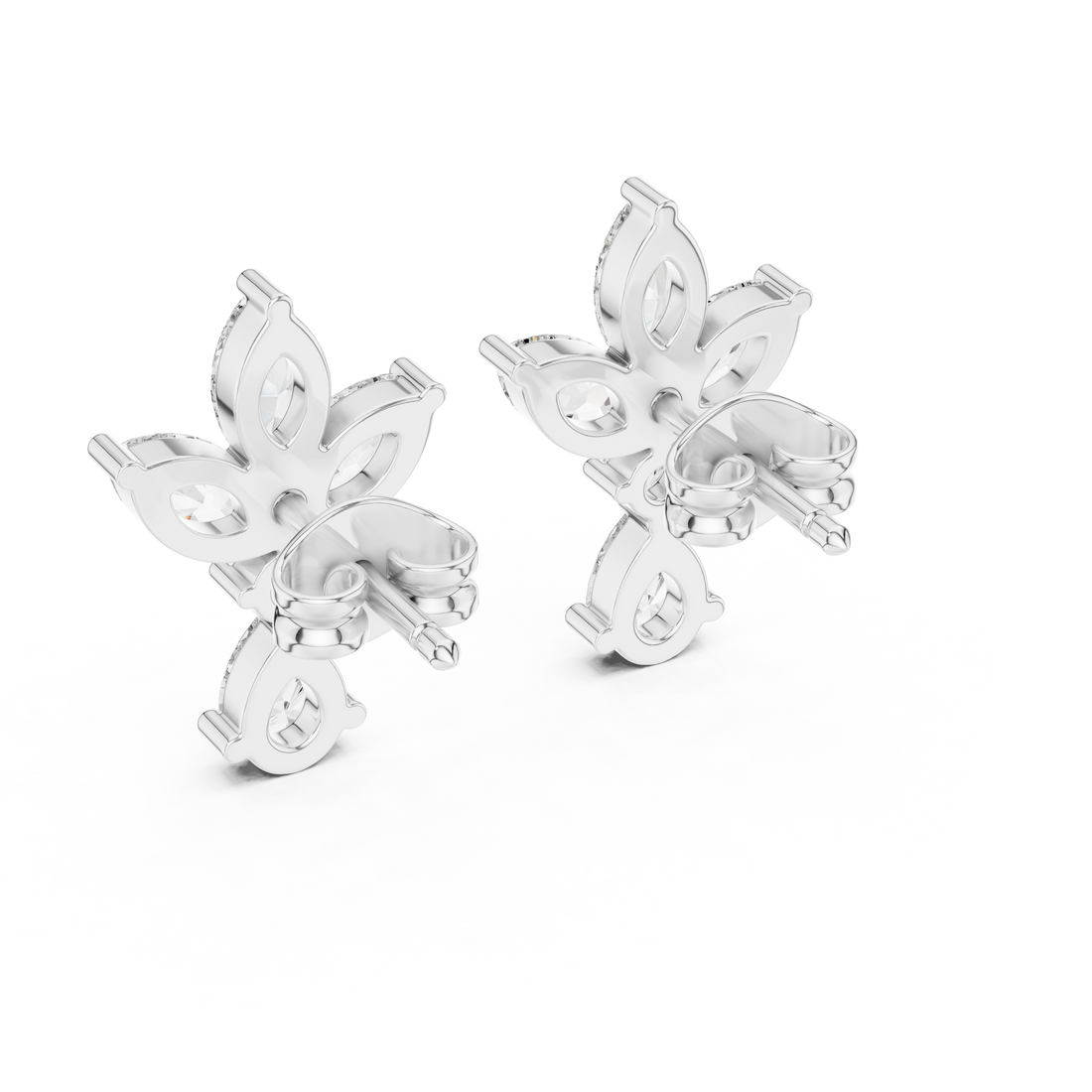 Marquise and Pear Diamond Floral Cluster Drop Stud Earrings