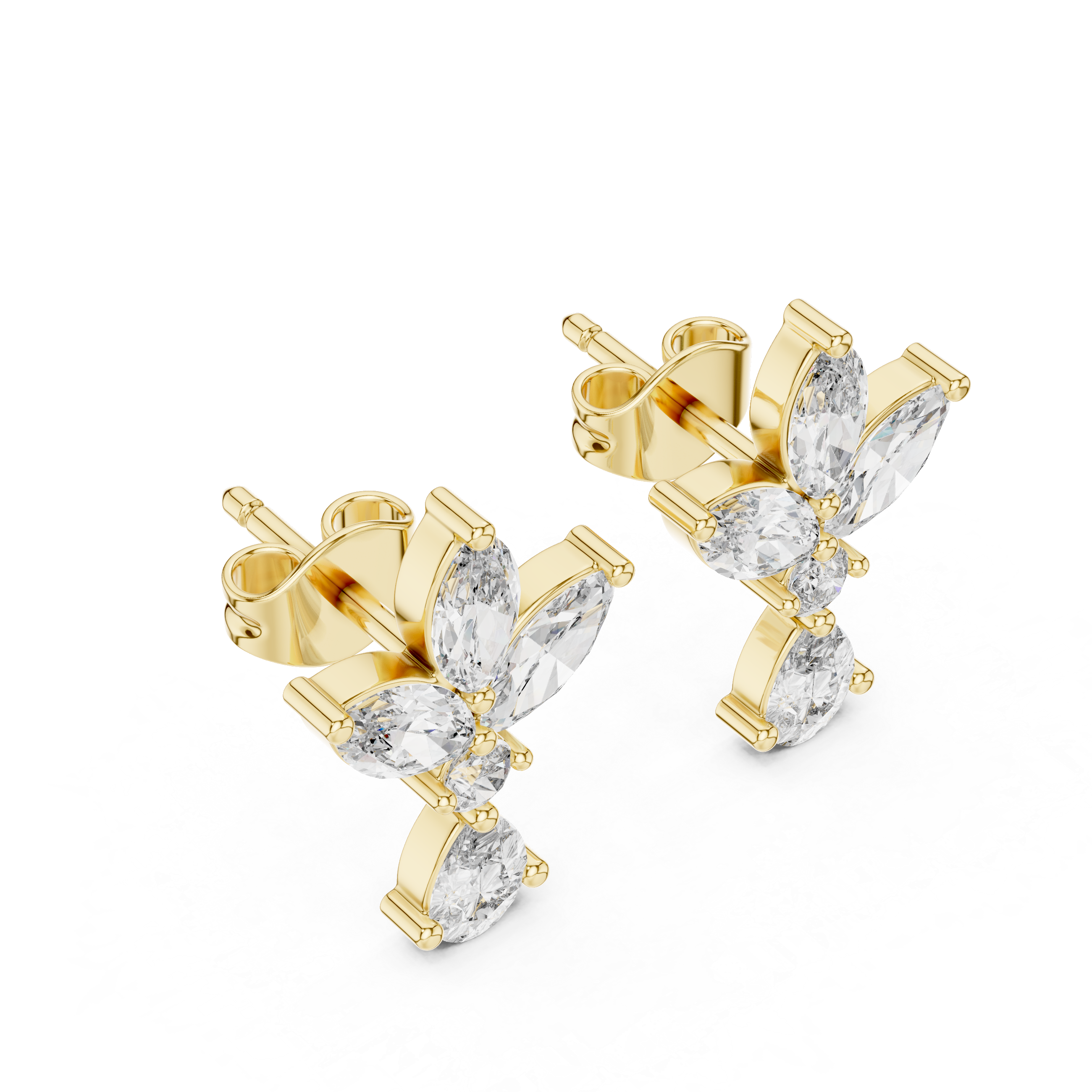 Marquise and Pear Diamond Floral Cluster Drop Stud Earrings