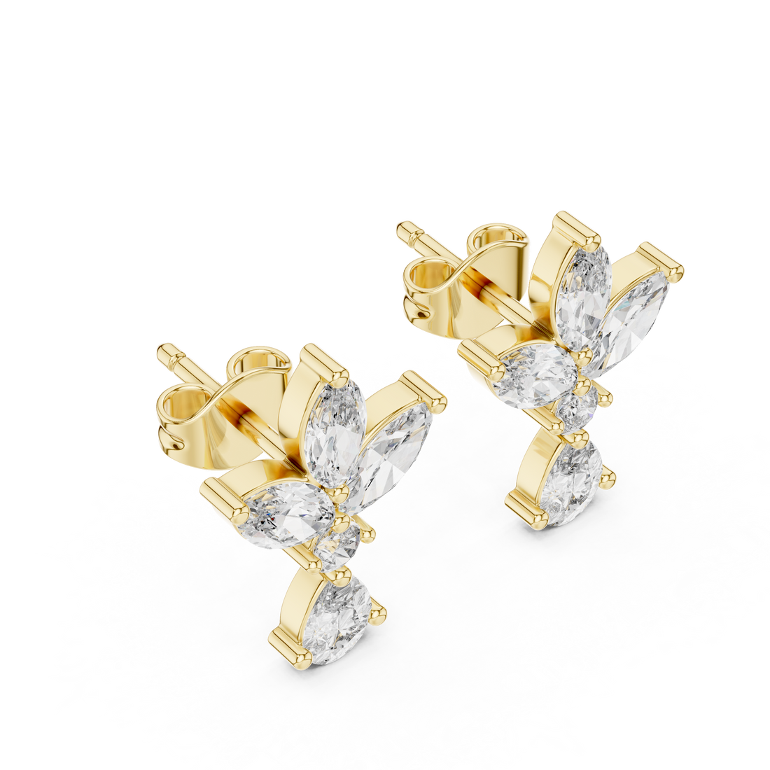 Marquise and Pear Diamond Floral Cluster Drop Stud Earrings