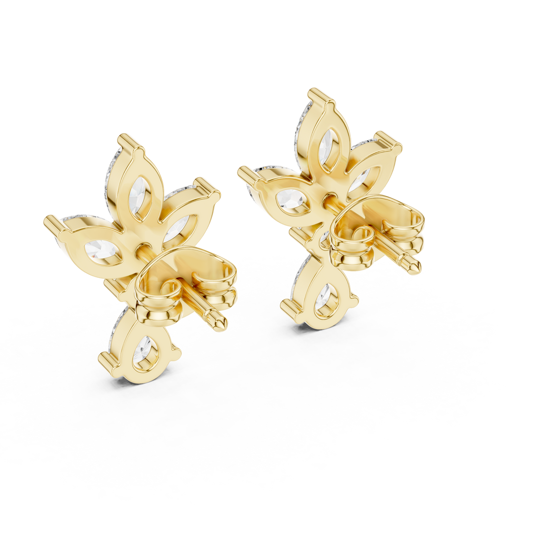 Marquise and Pear Diamond Floral Cluster Drop Stud Earrings