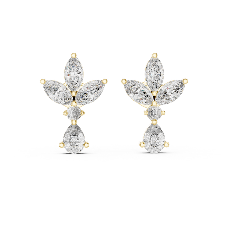 Marquise and Pear Diamond Floral Cluster Drop Stud Earrings