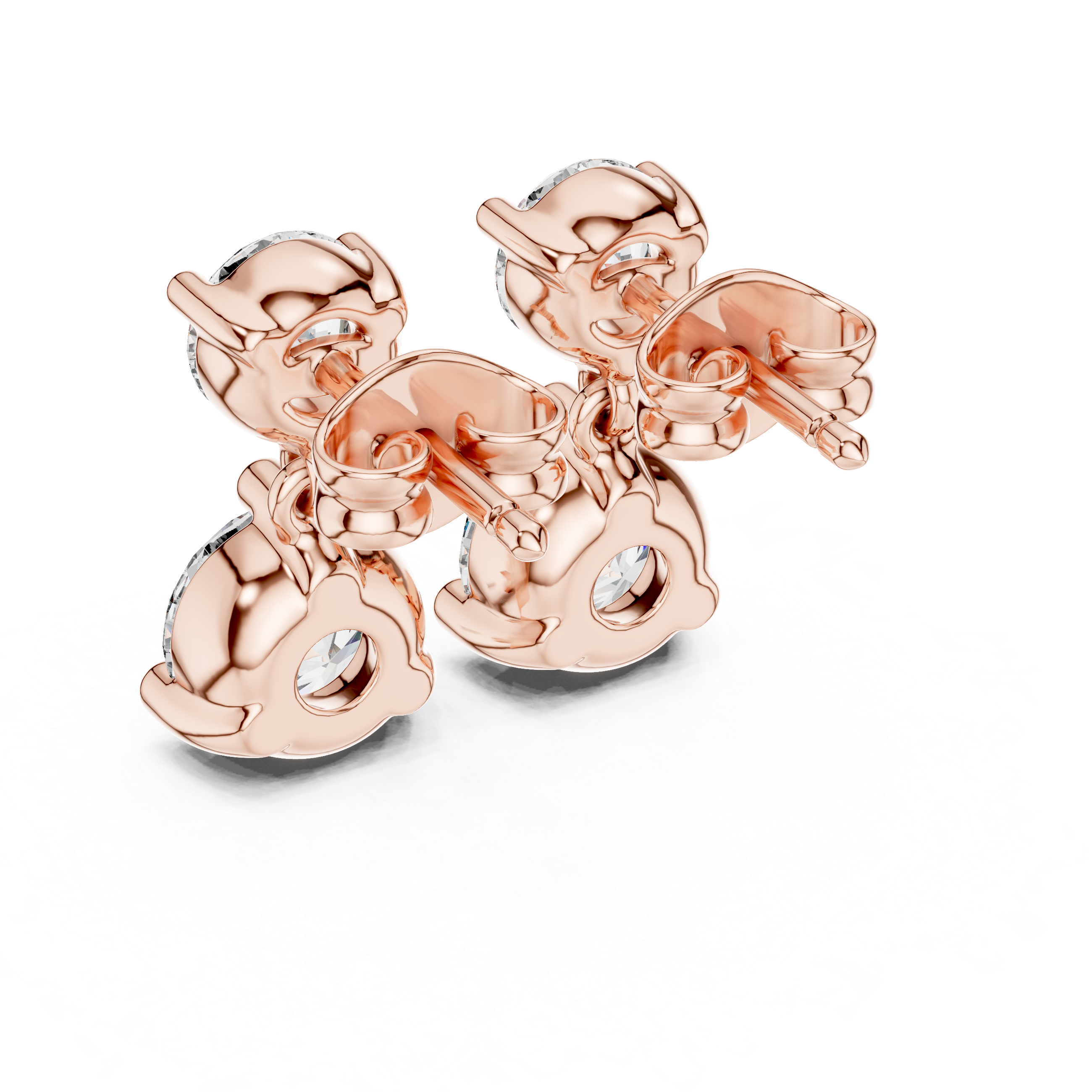 Round Brilliant Diamond Two Stone Drop Stud Earrings