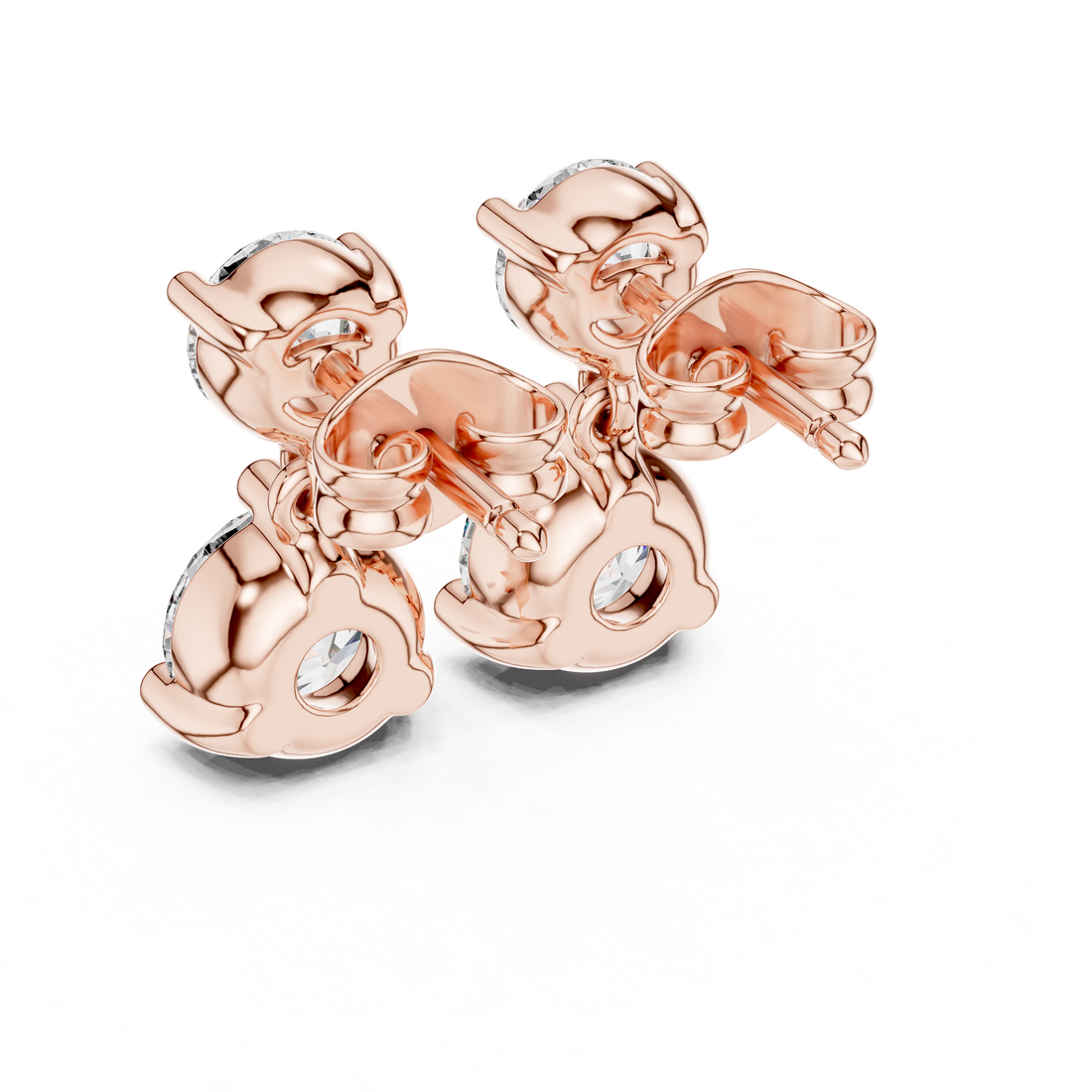 Round Brilliant Diamond Two Stone Drop Stud Earrings