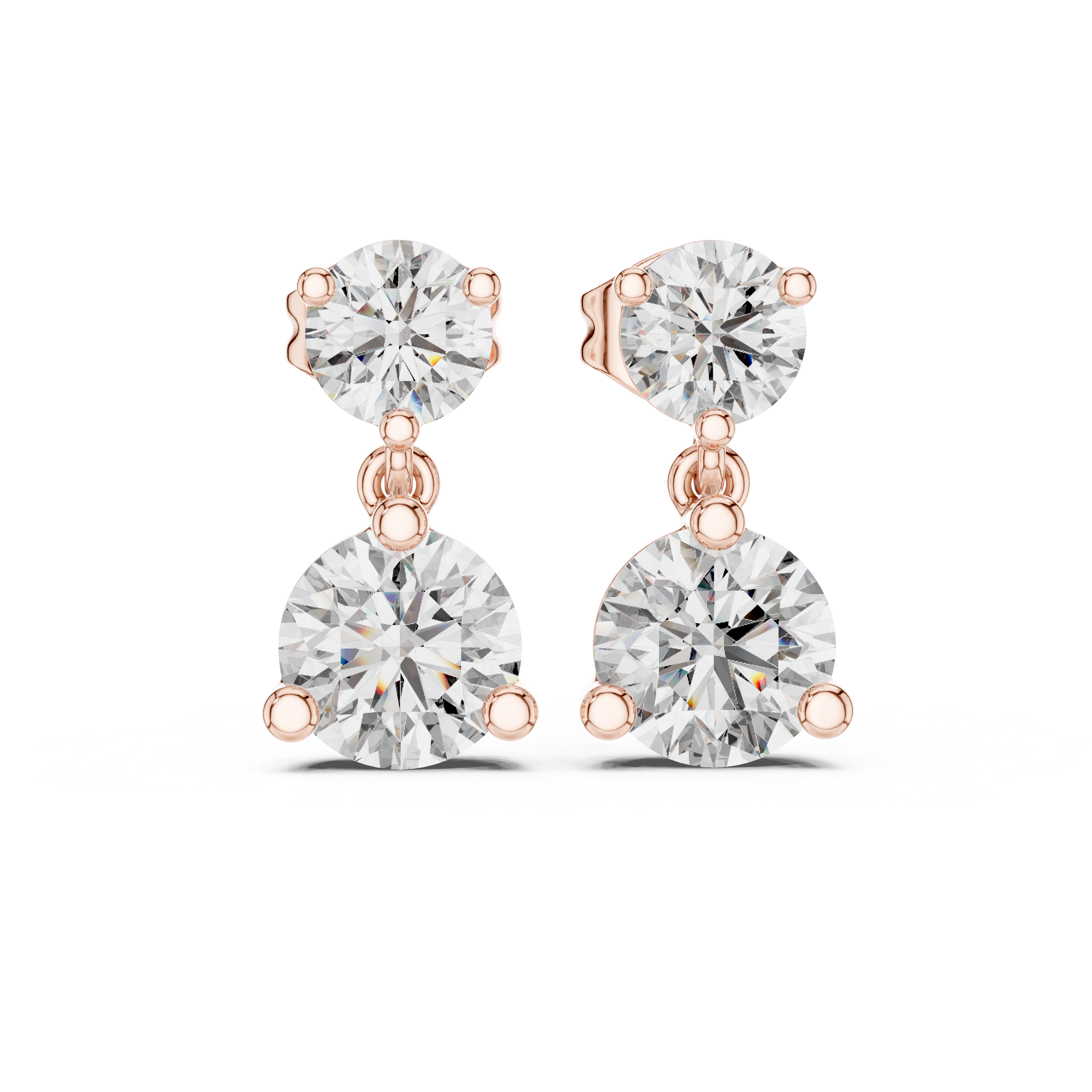 Round Brilliant Diamond Two Stone Drop Stud Earrings