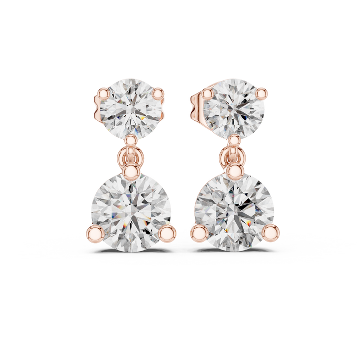 Round Brilliant Diamond Two Stone Drop Stud Earrings