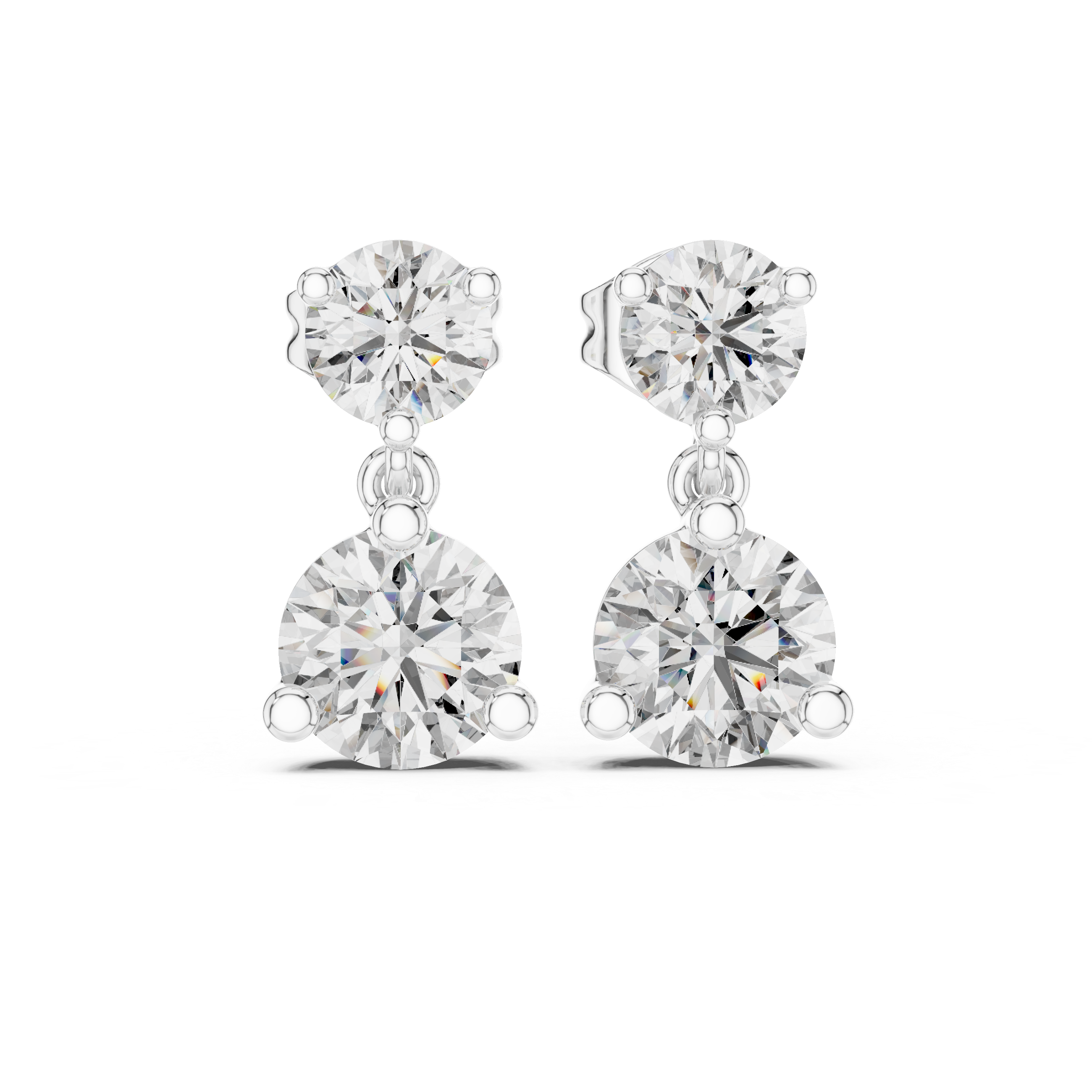 Round Brilliant Diamond Two Stone Drop Stud Earrings