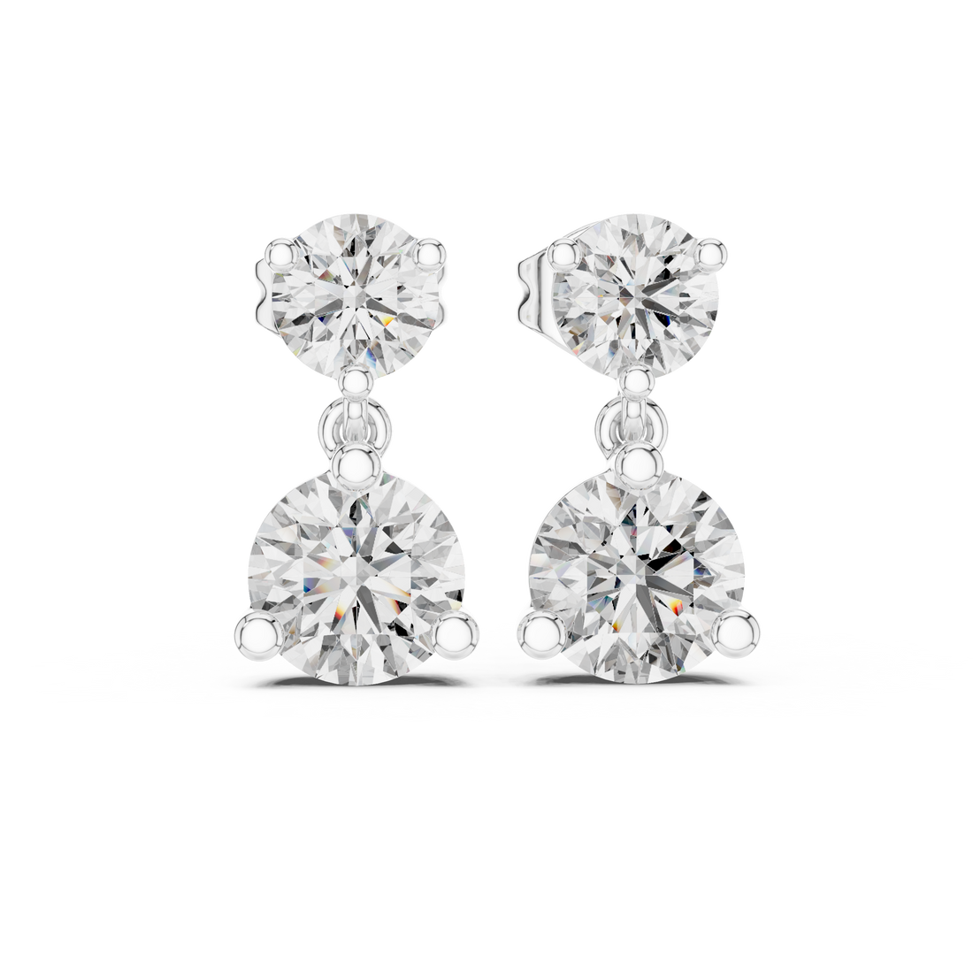 Round Brilliant Diamond Two Stone Drop Stud Earrings
