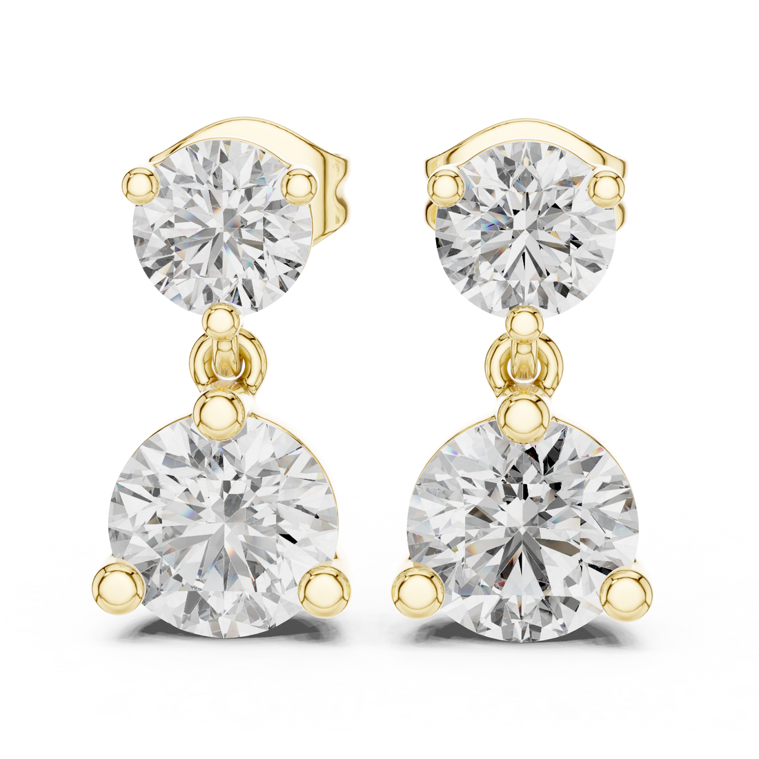 Round Brilliant Diamond Two Stone Drop Stud Earrings