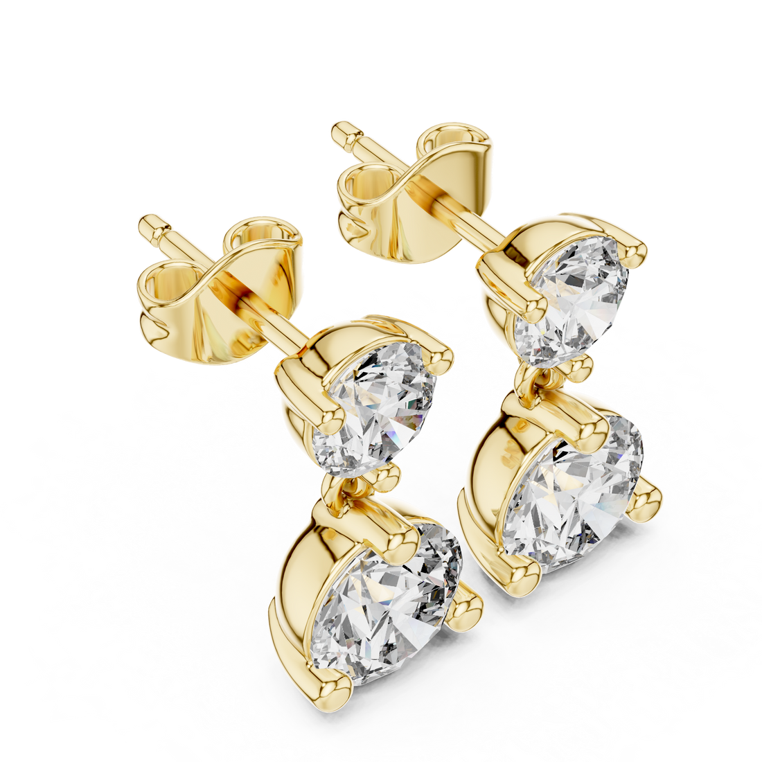 Round Brilliant Diamond Two Stone Drop Stud Earrings