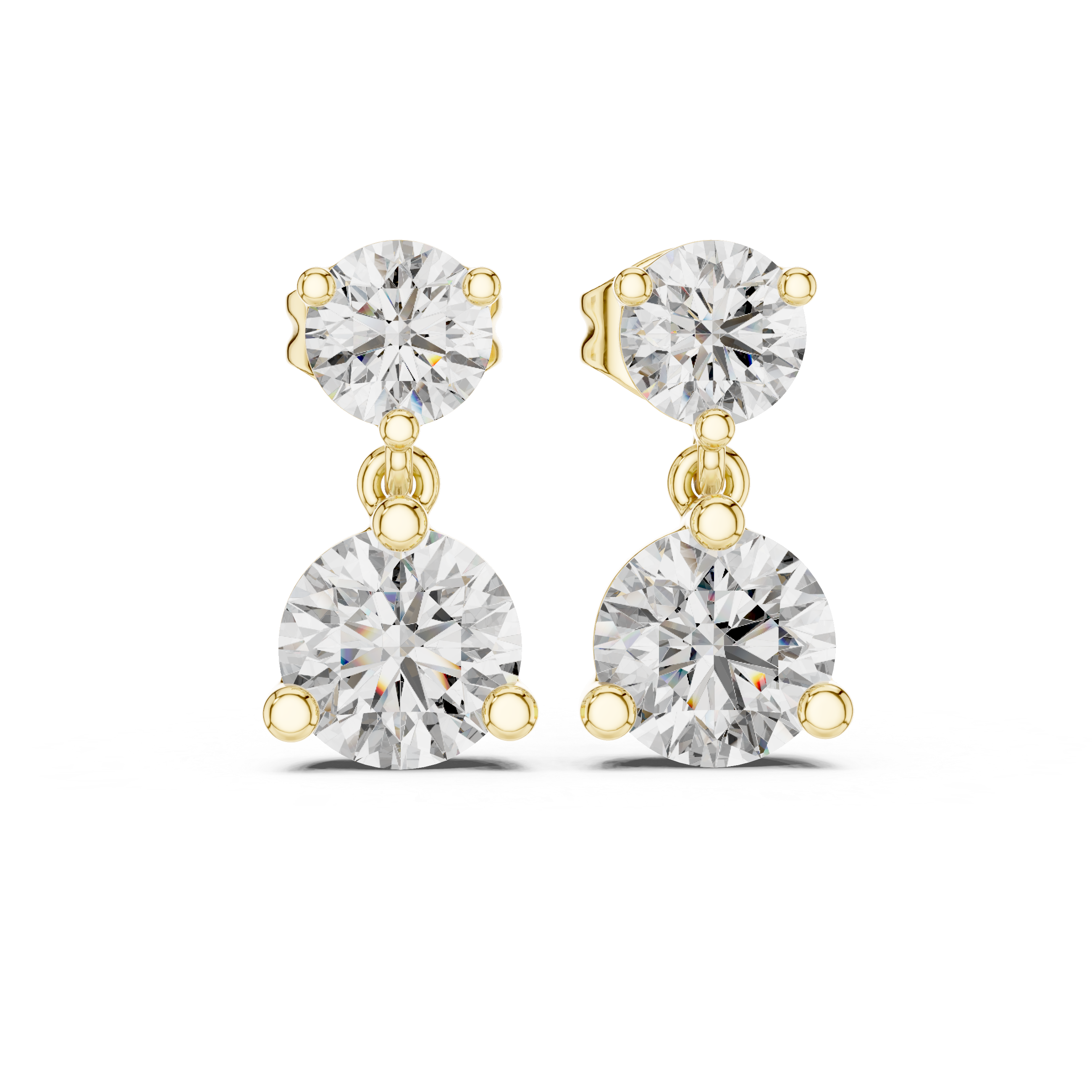 Round Brilliant Diamond Two Stone Drop Stud Earrings