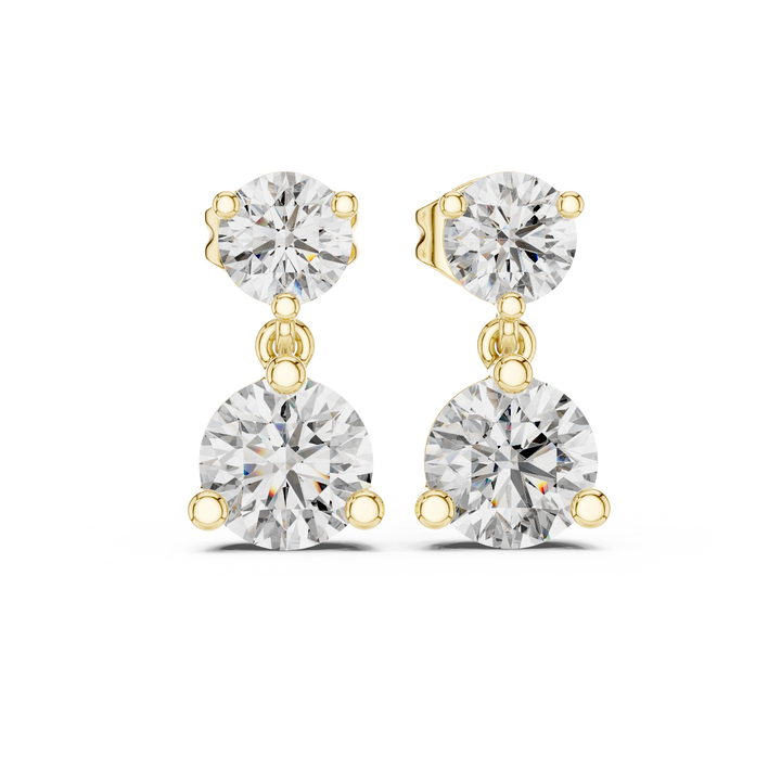 Round Brilliant Diamond Two Stone Drop Stud Earrings
