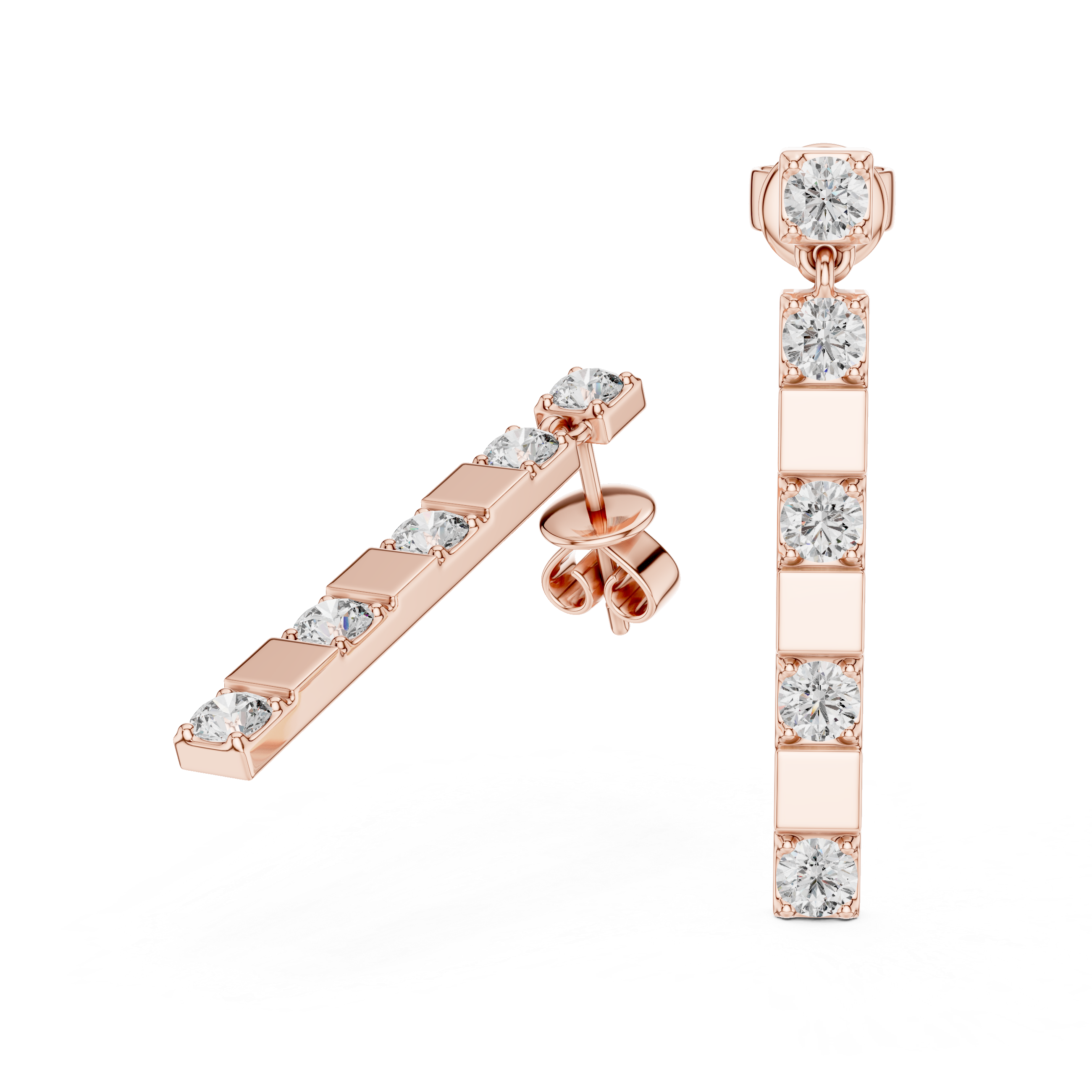 Round Brilliant Diamond Linear Drop Earrings