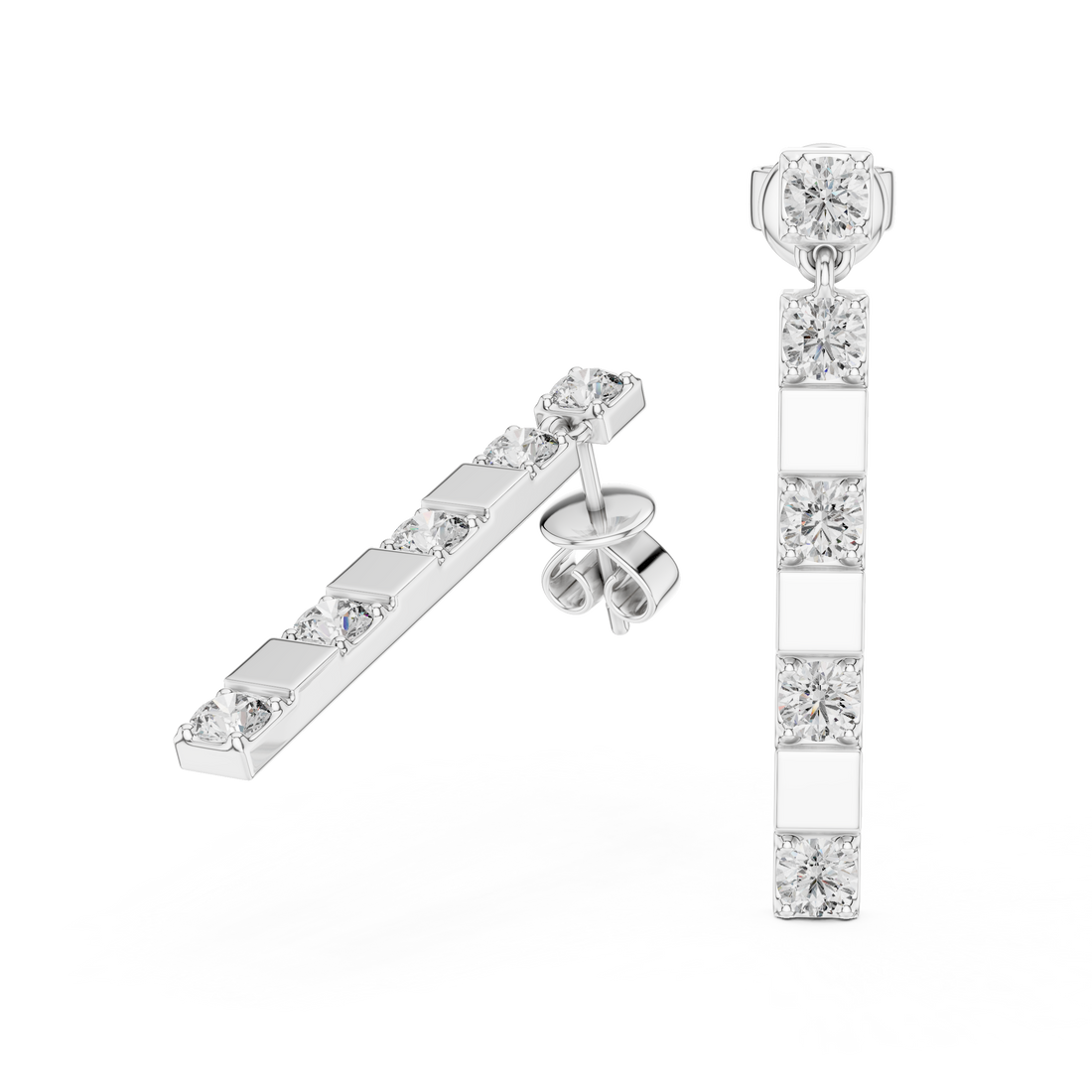 Round Brilliant Diamond Linear Drop Earrings