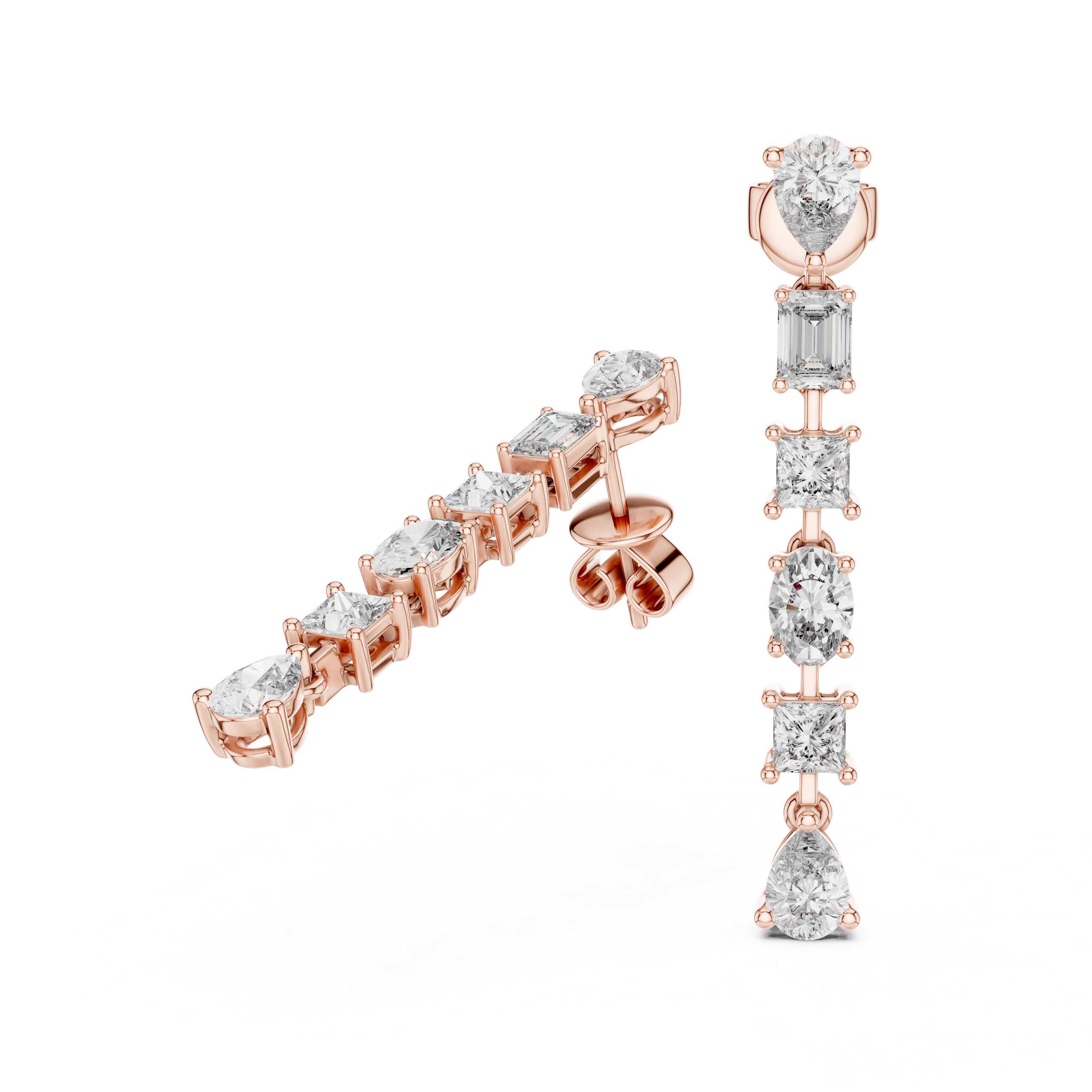 Mixed Cut Diamond Linear Drop Earrings