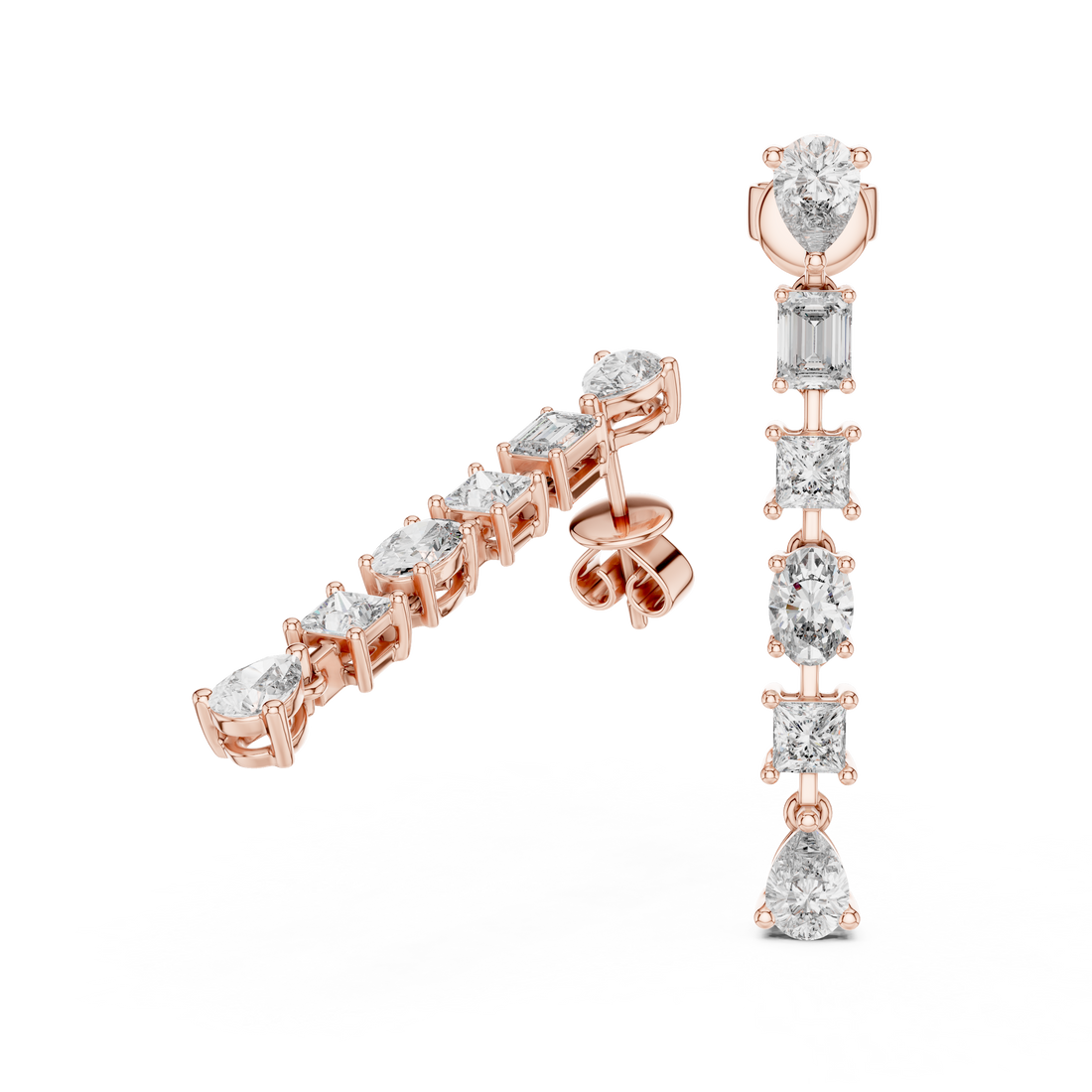 Mixed Cut Diamond Linear Drop Earrings