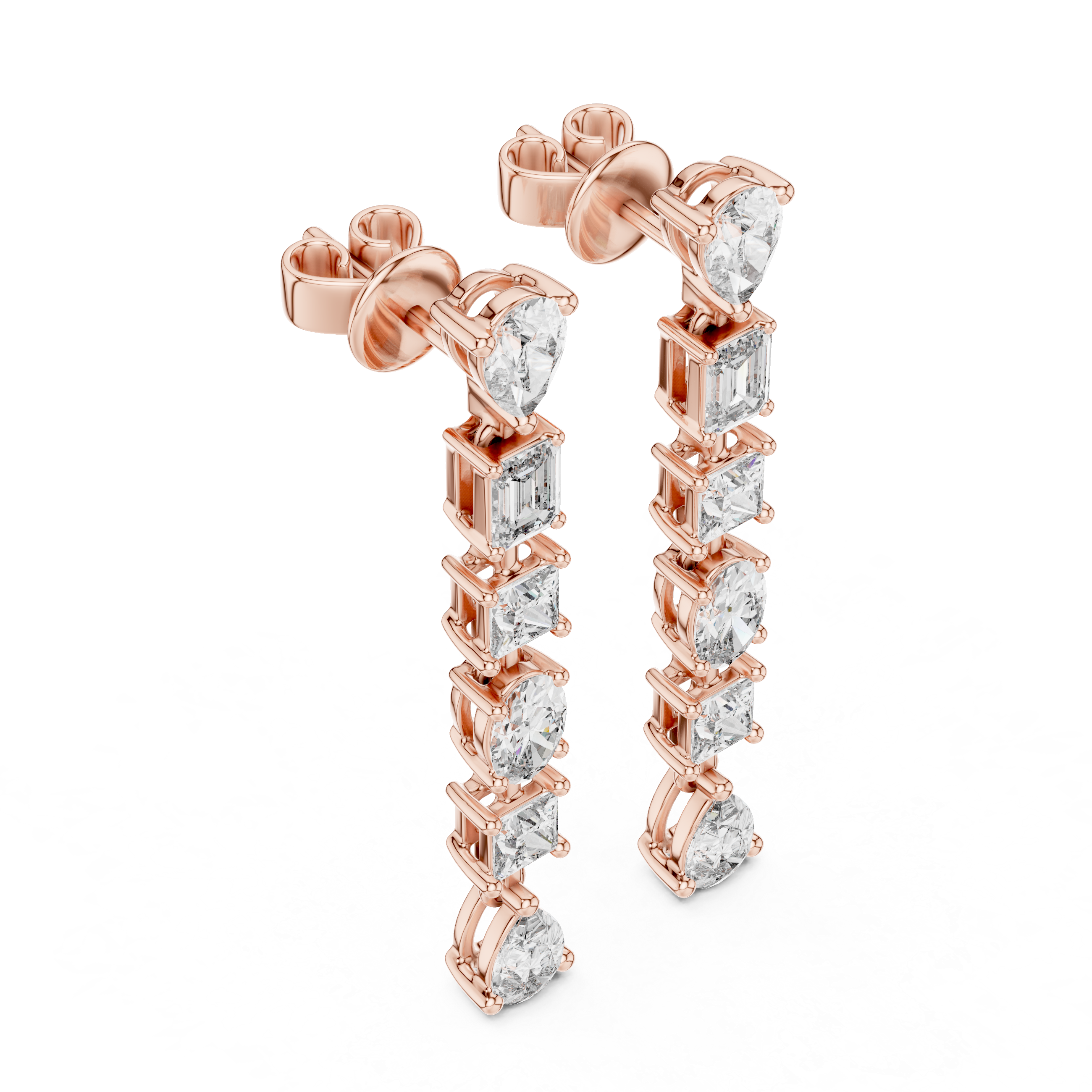 Mixed Cut Diamond Linear Drop Earrings