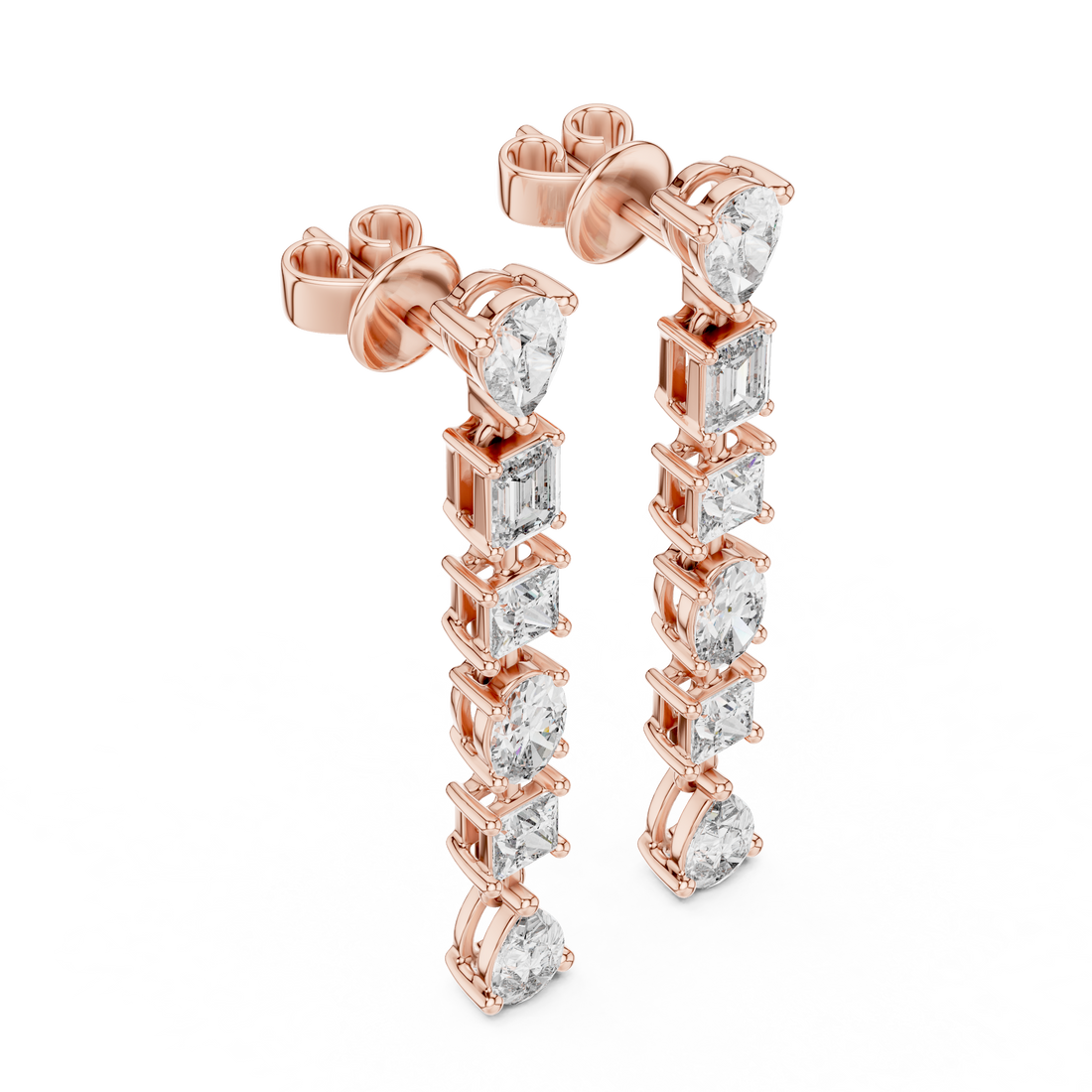 Mixed Cut Diamond Linear Drop Earrings