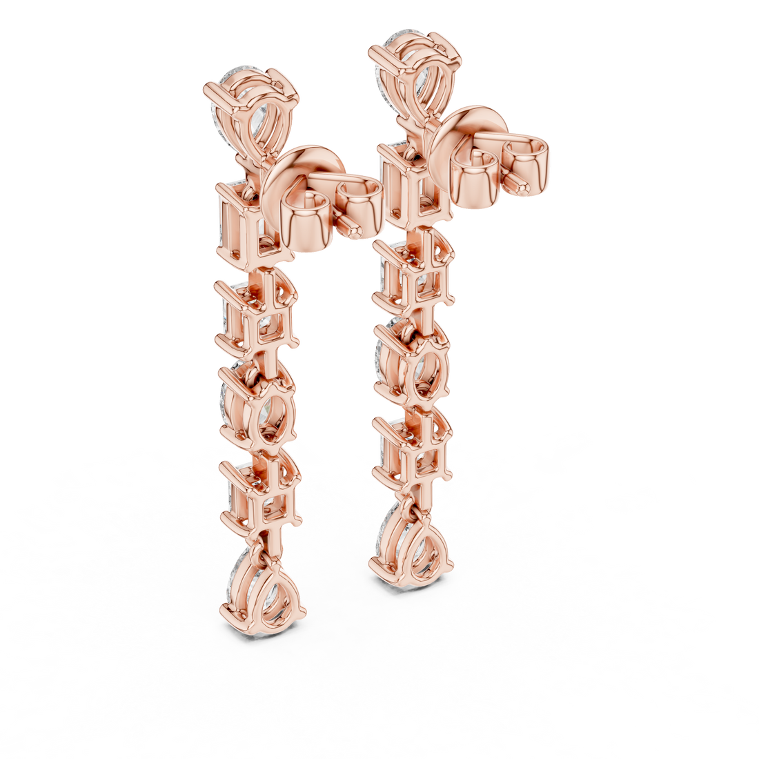 Mixed Cut Diamond Linear Drop Earrings