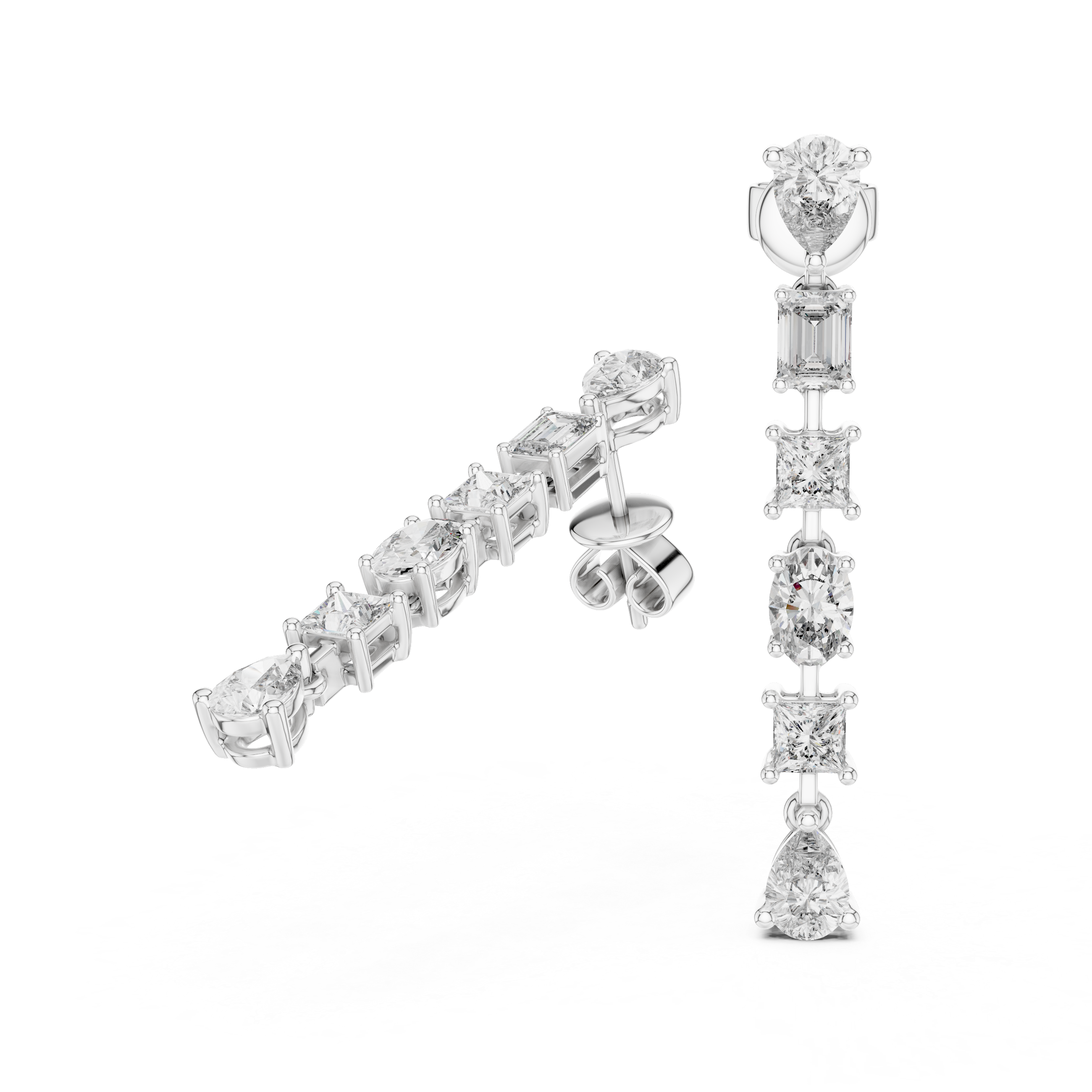 Mixed Cut Diamond Linear Drop Earrings