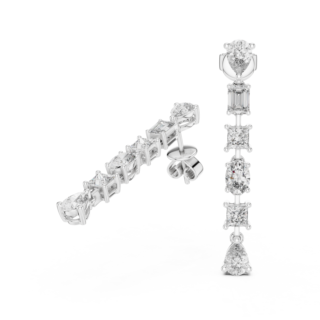 Mixed Cut Diamond Linear Drop Earrings