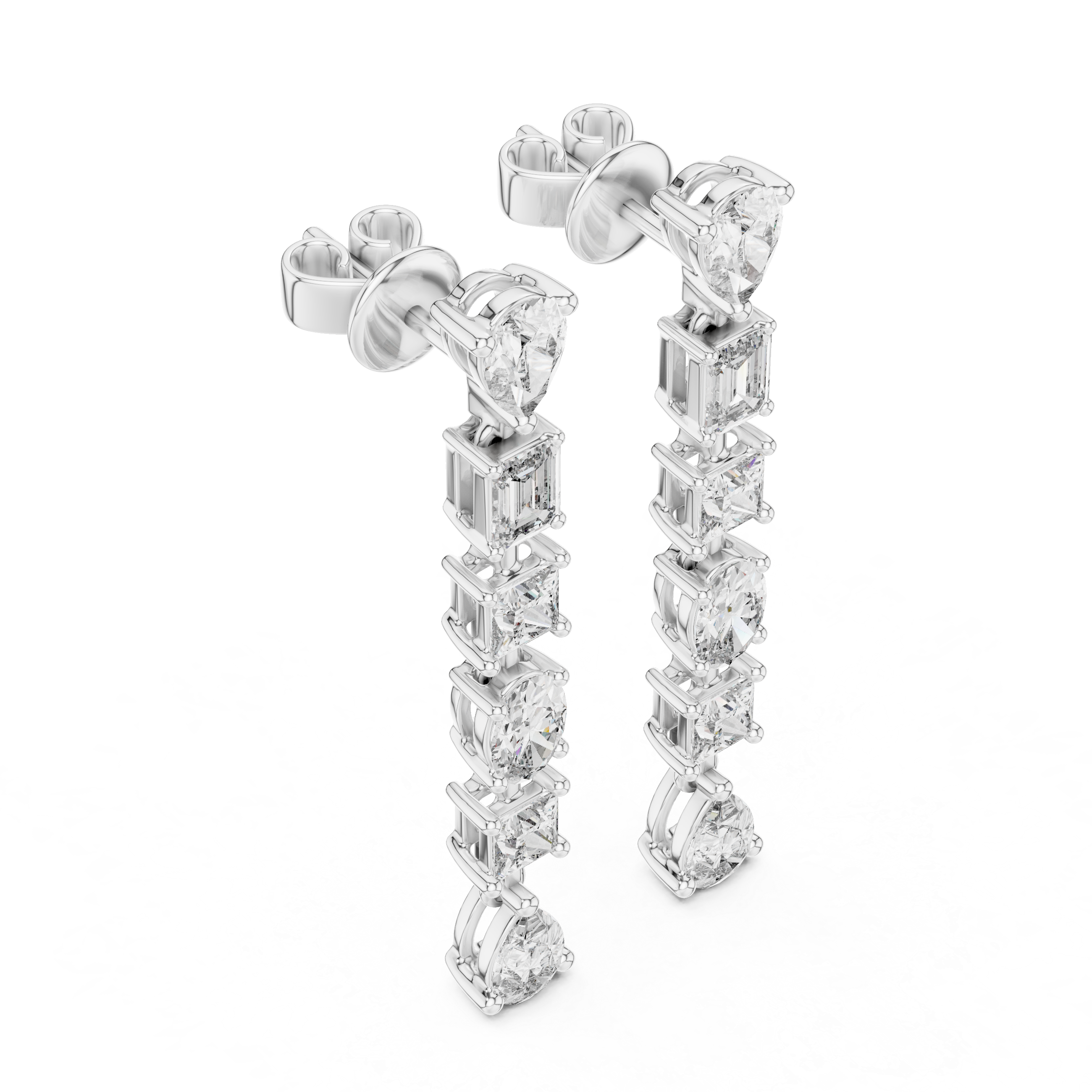 Mixed Cut Diamond Linear Drop Earrings