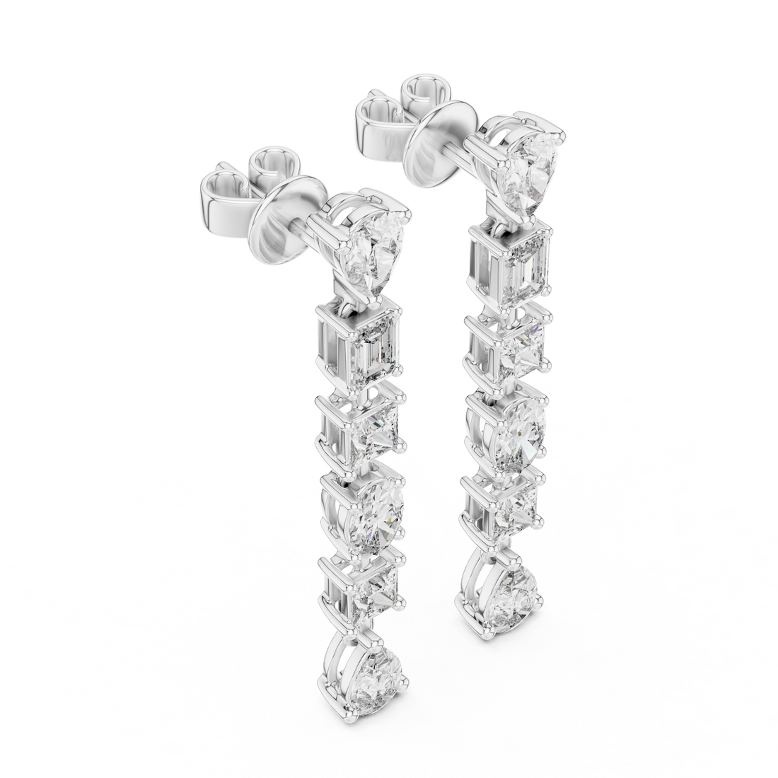 Mixed Cut Diamond Linear Drop Earrings