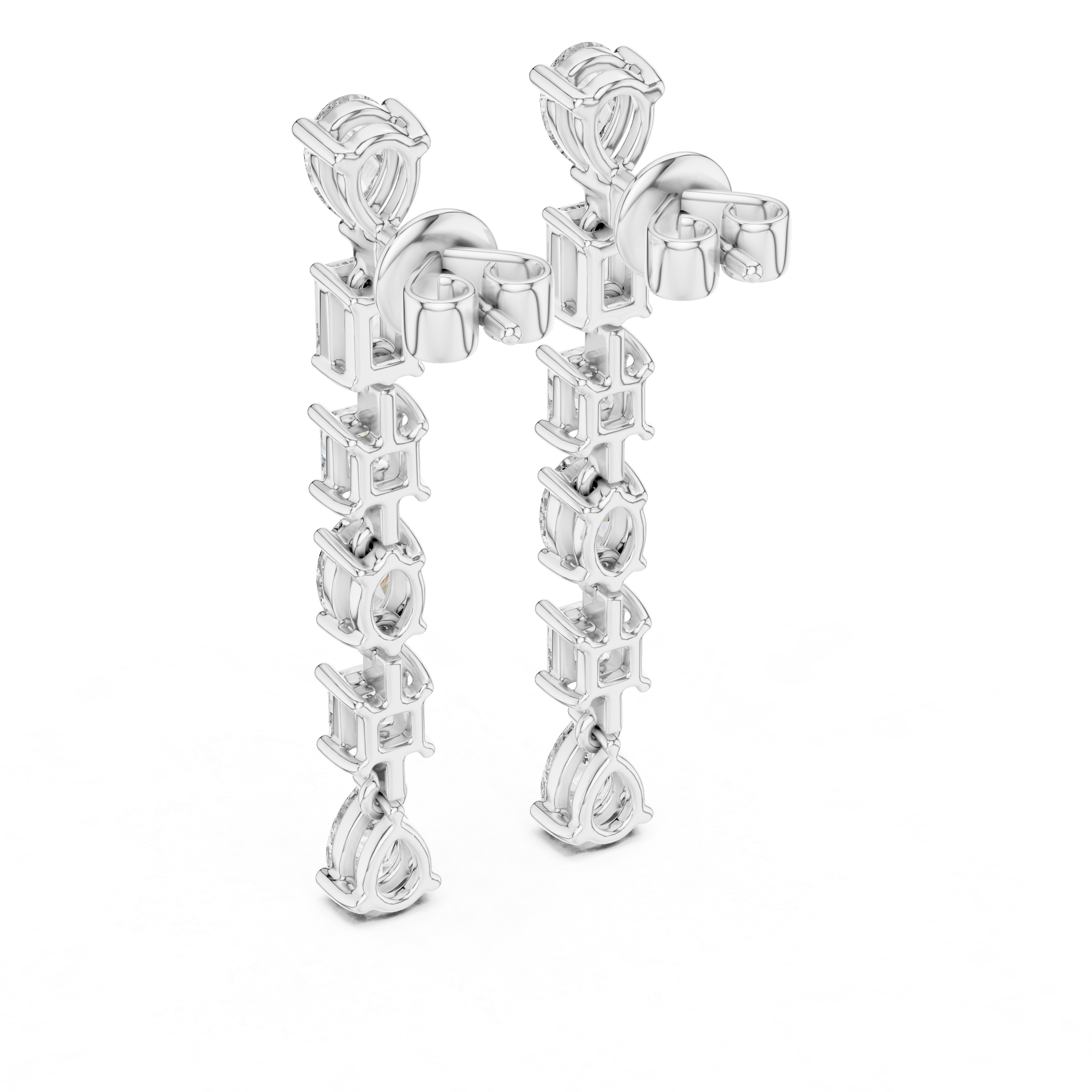 Mixed Cut Diamond Linear Drop Earrings