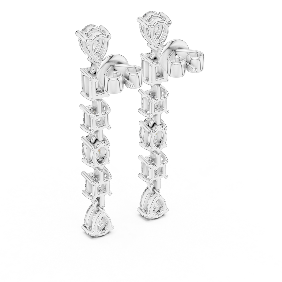 Mixed Cut Diamond Linear Drop Earrings